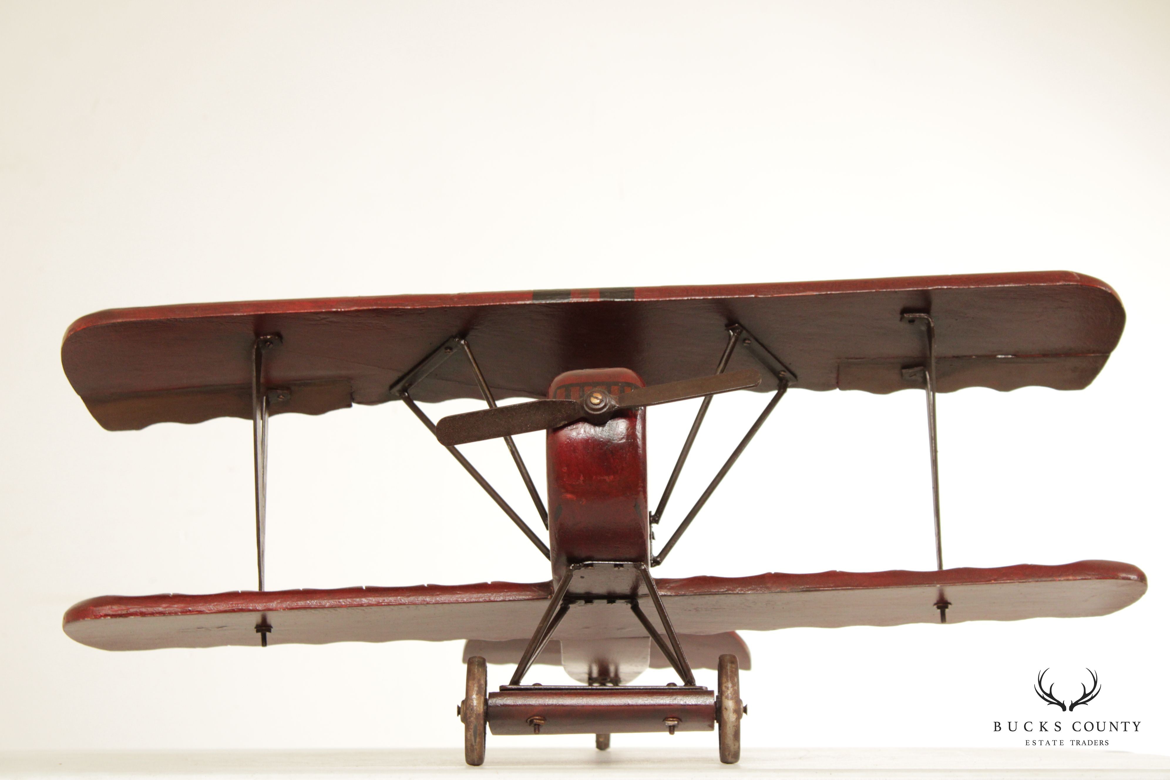 Post War Vintage Carved Wood Bi-Plane