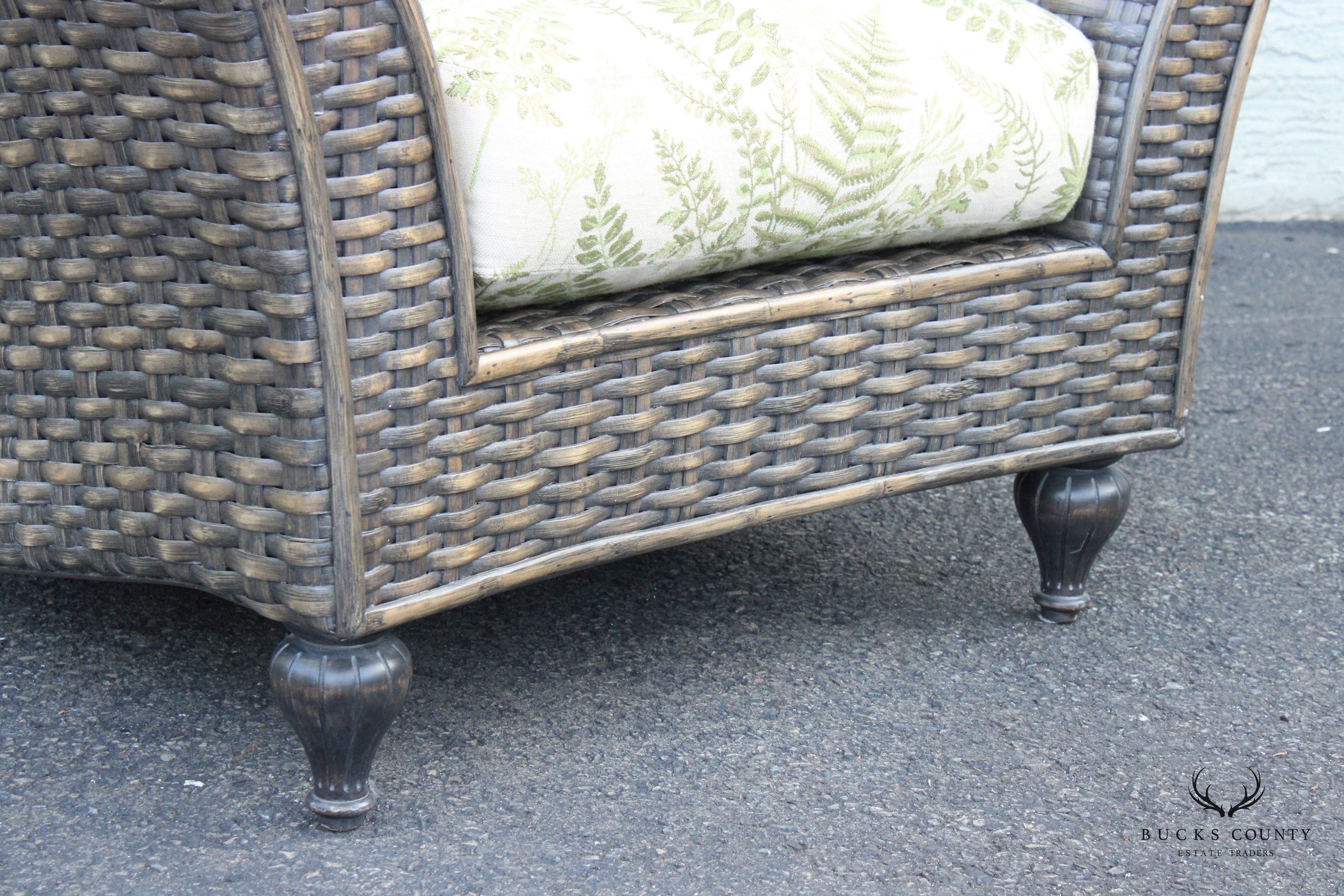 Pair of Woven Outdoor Rattan Lounge Armchairs