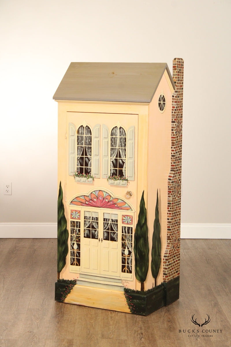 Hand Painted House Storage Cabinet or Bookcase