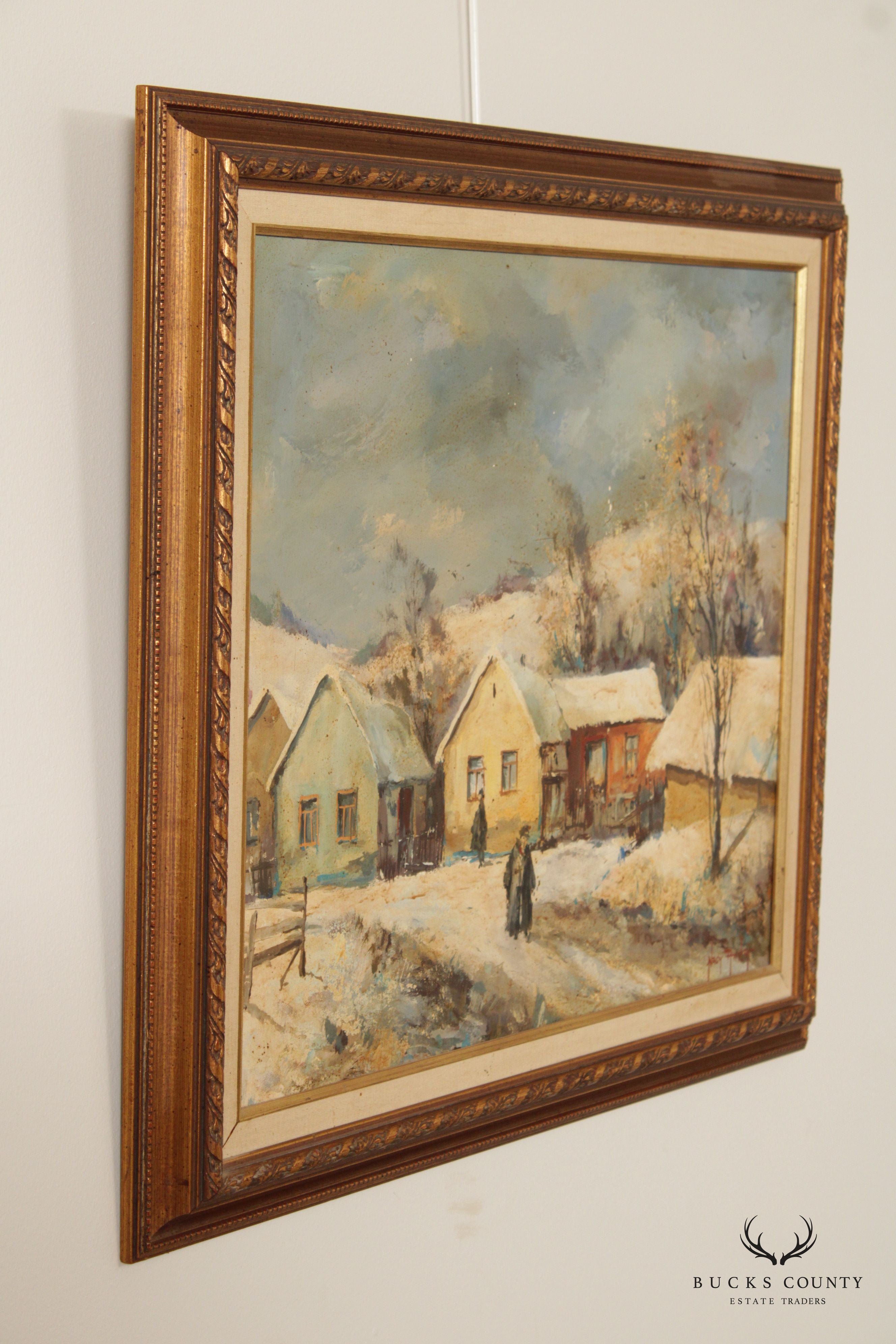 Anita Nagy Oil on Canvas Winter Village Scene