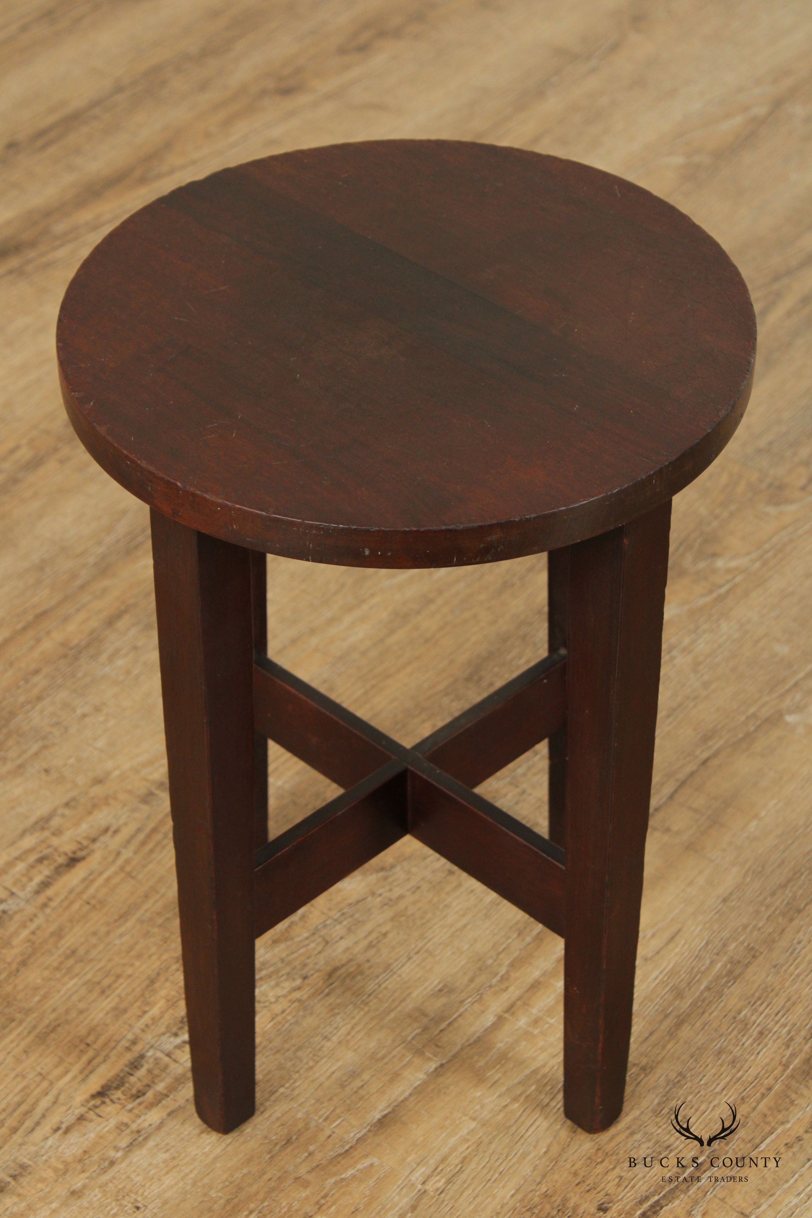 Antique Mission Style Mahogany Round Taboret Lamp Table