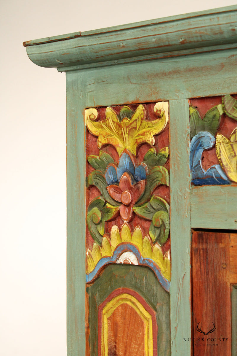 Colorful Hand Painted Carved One Door Storage Cabinet