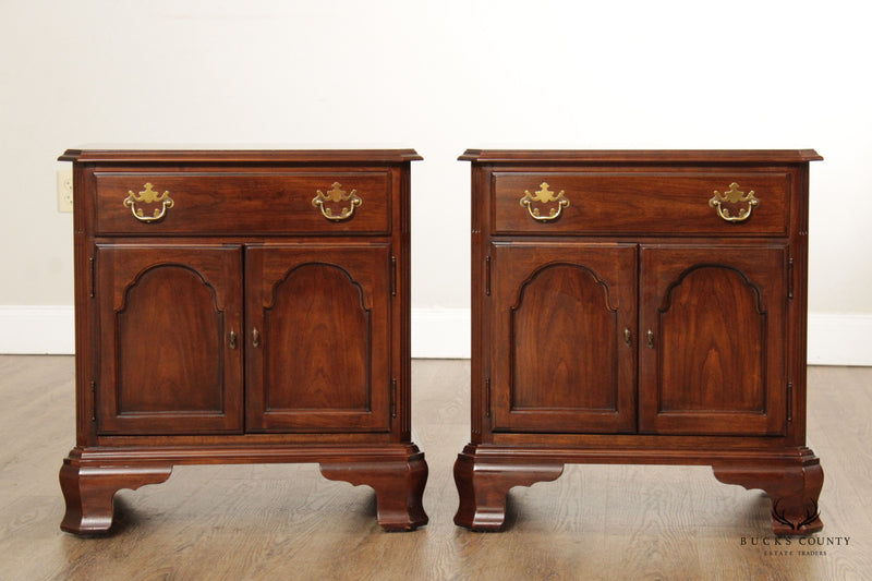 Drexel Heritage Chippendale Style Pair of Vintage Cherry Bedside Cabinet Nightstands