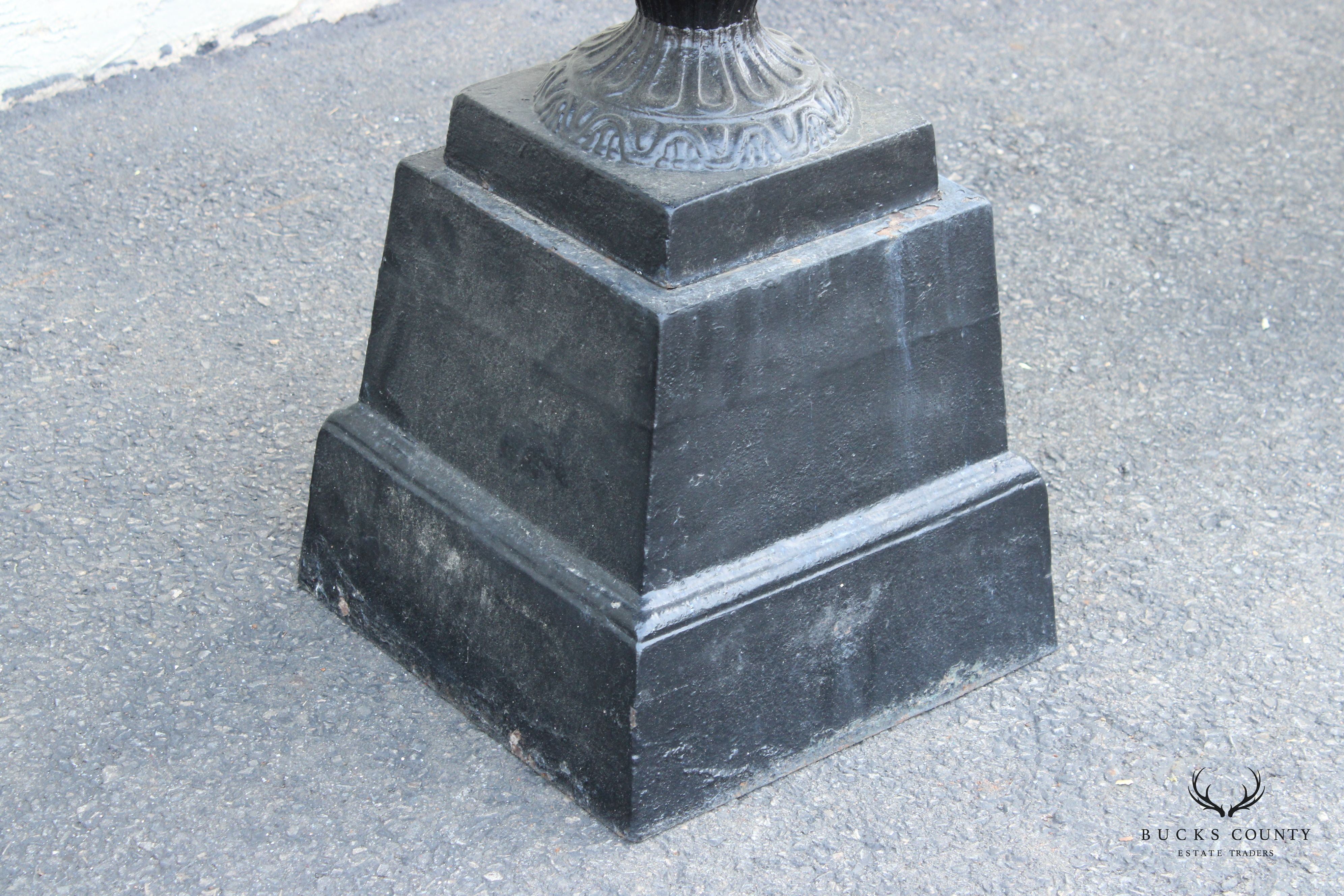 Neoclassical Style Pair of Cast Iron Outdoor Garden Urns