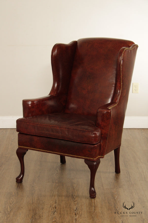 Hancock & Moore Queen Anne Style Vintage Leather Wing Chair