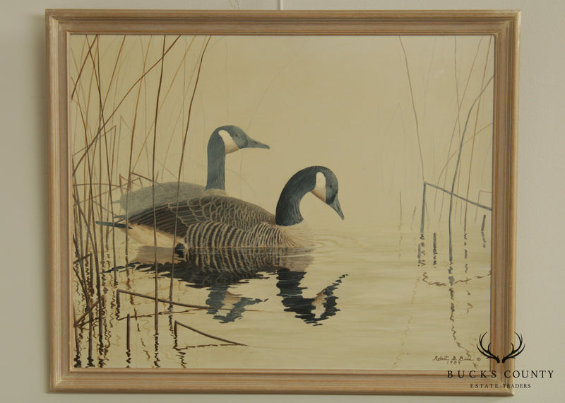 Robert G Bird "Fog on The Marsh" Canada Geese Acrlic Painting