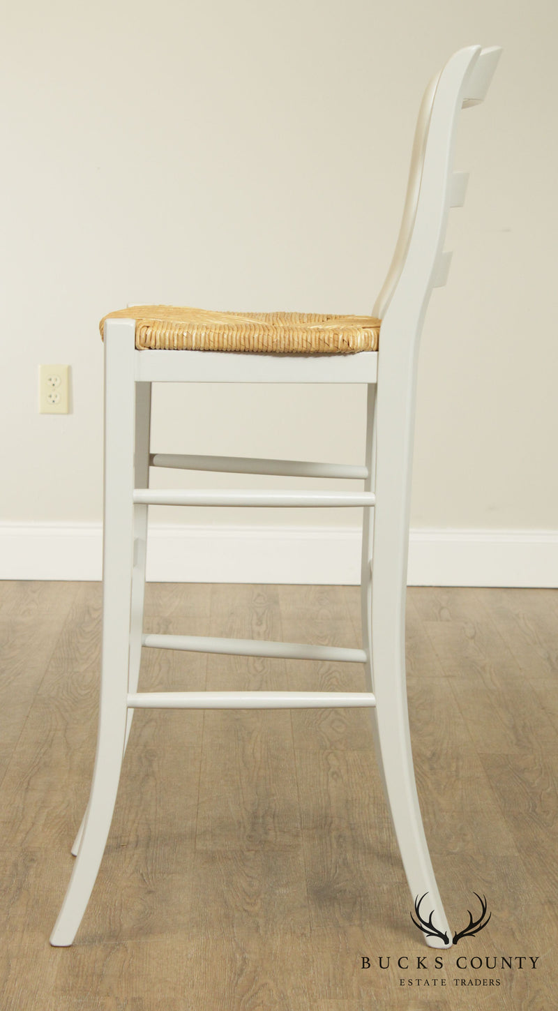 French Country Style Set 5 Painted Rush Seat Barstools