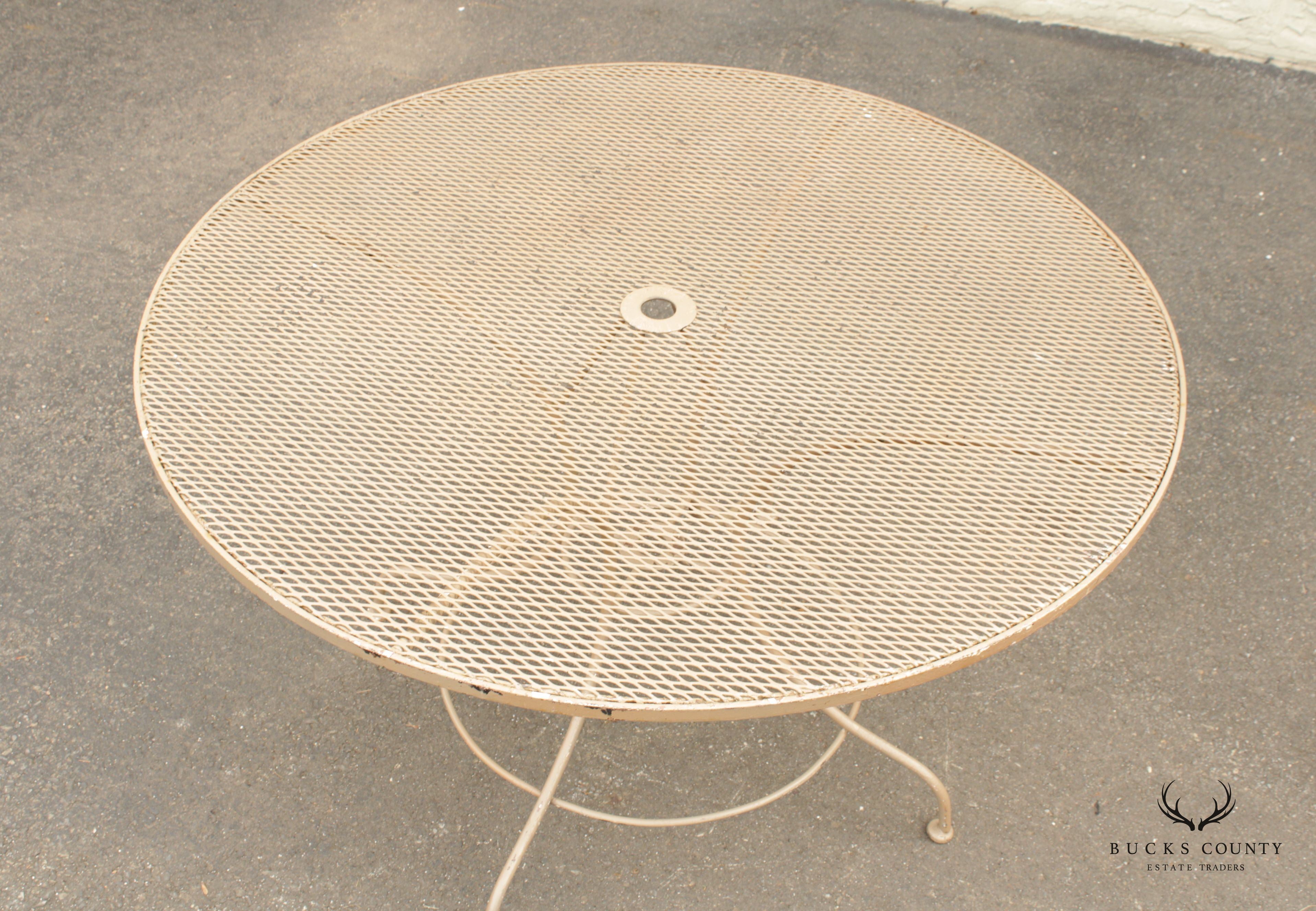 Mid Century Vintage Wrought Iron Round Patio Garden Or Dining Table