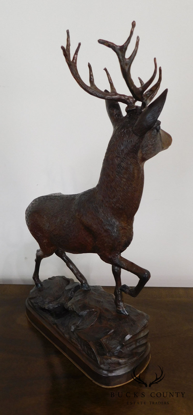 Black Forest Antique Hand Carved Stag Deer Statue