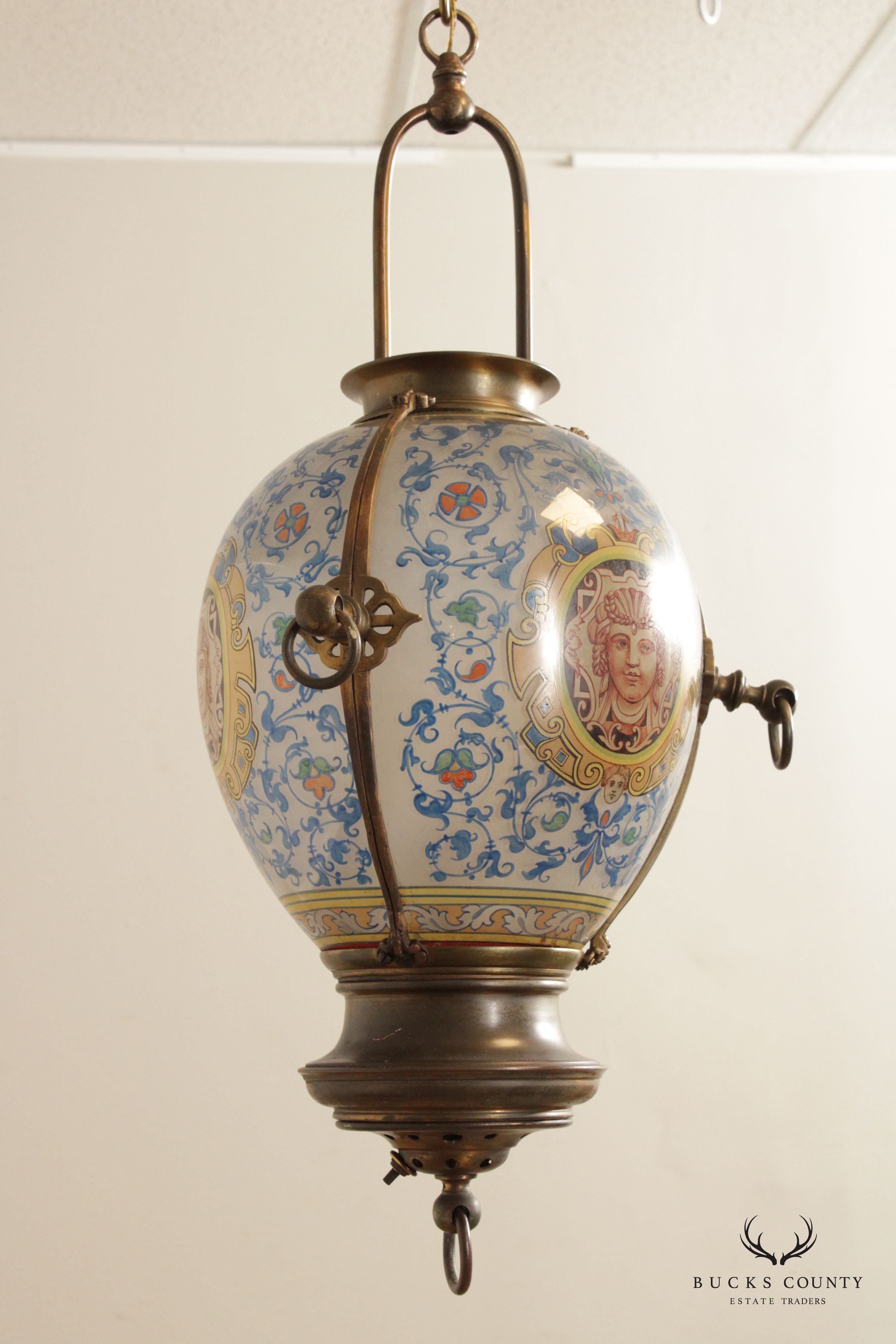 Antique Victorian Hand-Painted Hanging Globe Light