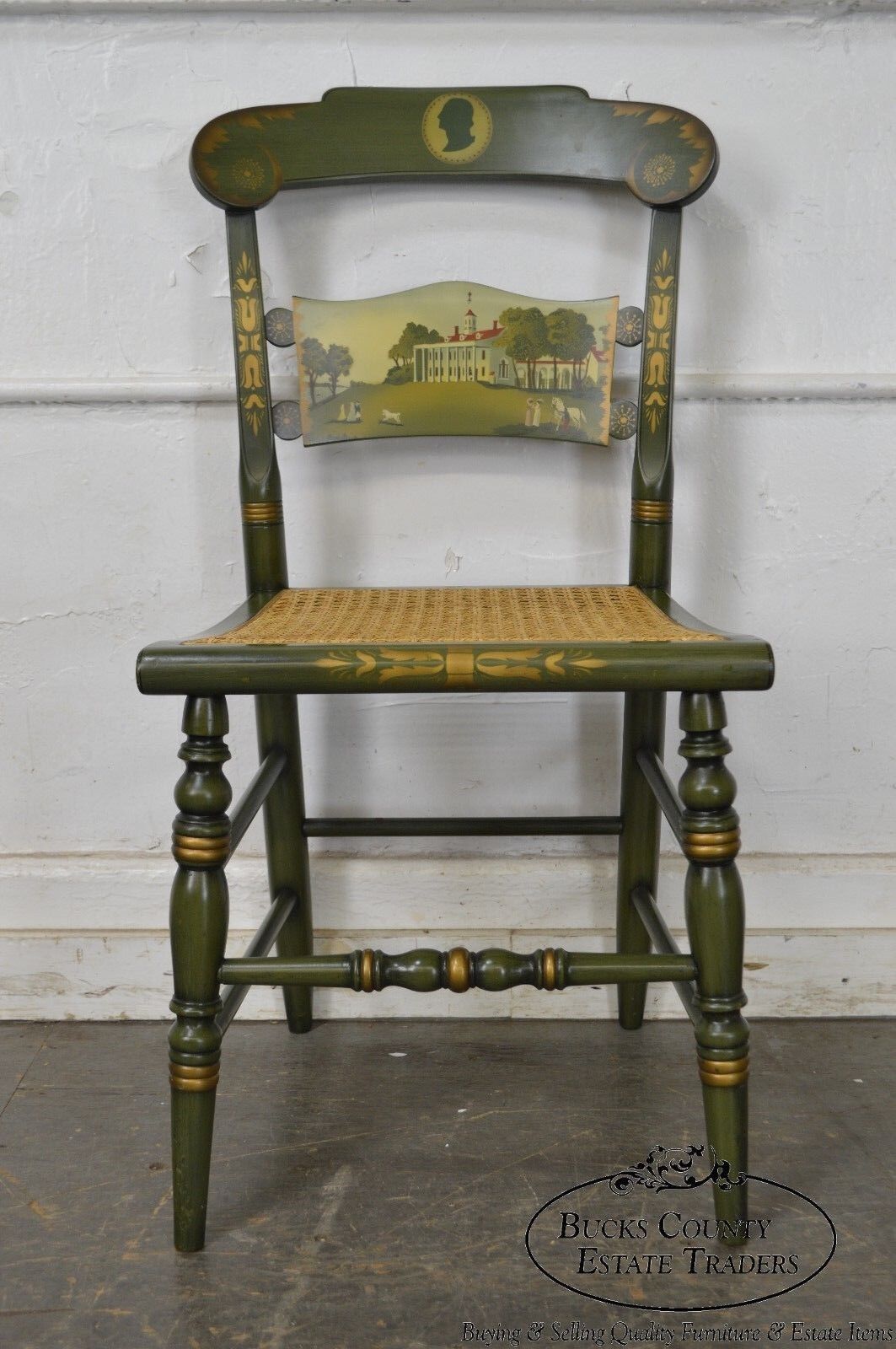 Hitchcock Green Painted George Washington Mount Vernon Cane Seat Side Chair