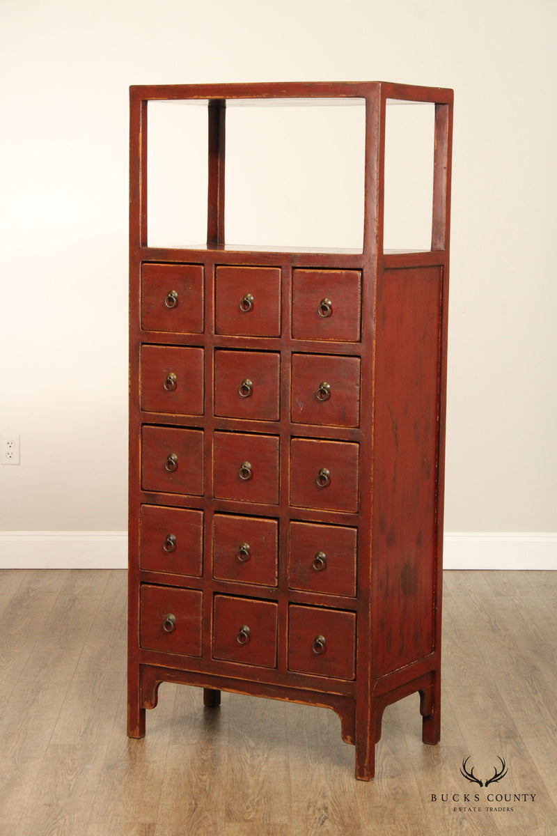 Asian Distress Painted Apothecary Tall Chest