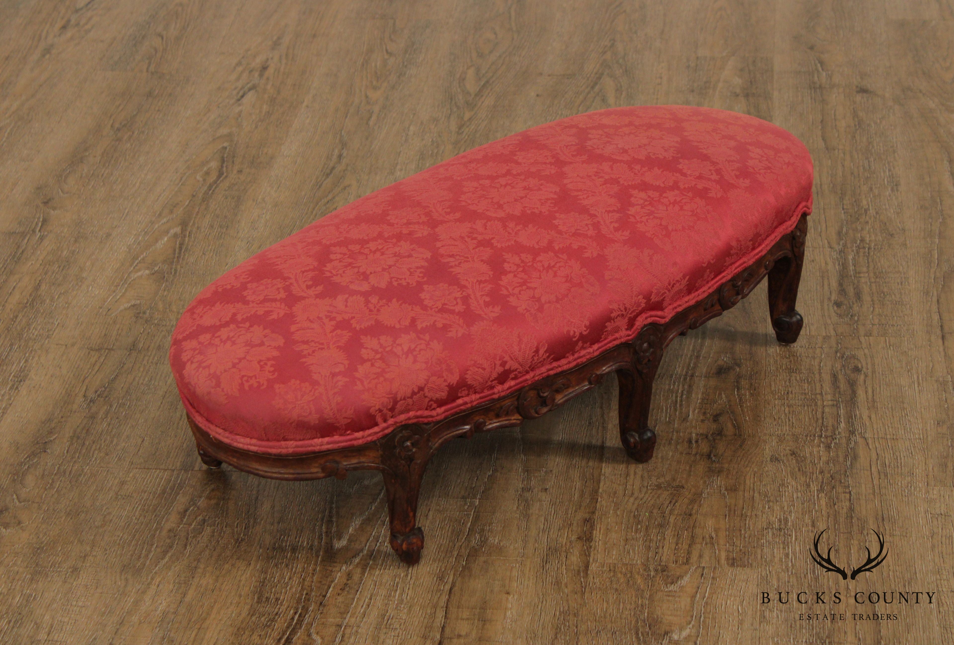 Antique French Louis XV Style Carved Walnut Footstool