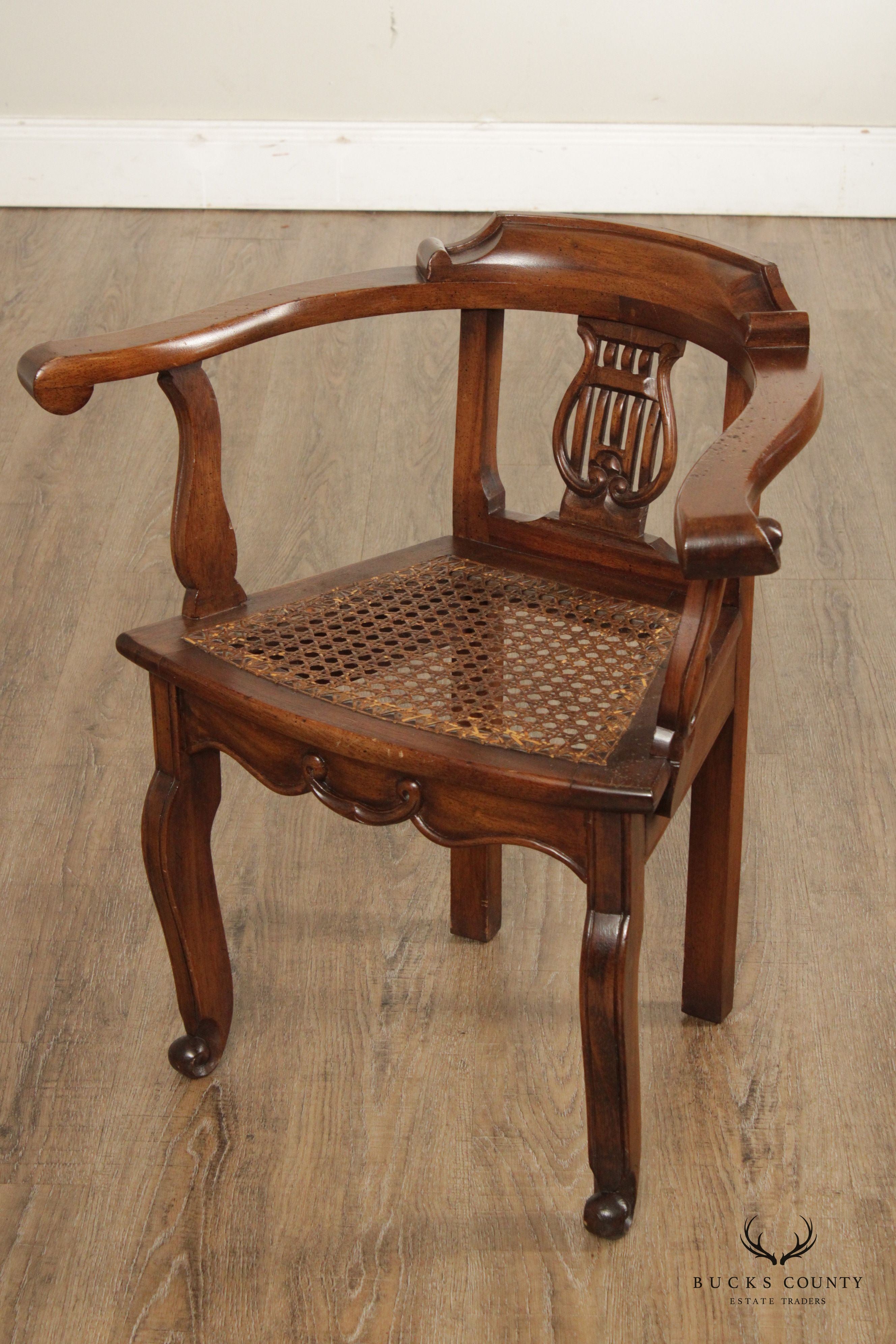 Anglo Indian Padauk Wood Cane Seat Armchair