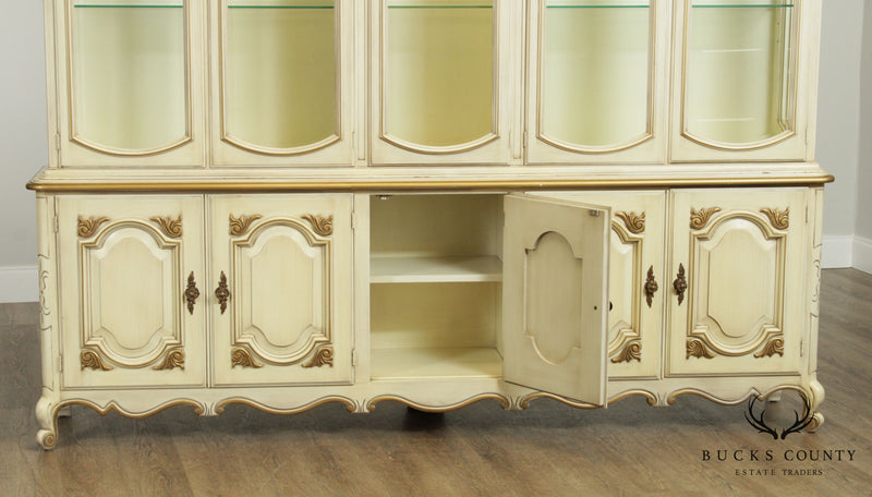 Hollywood Regency Louis XV Style Cream & Gold Painted Display Cabinet