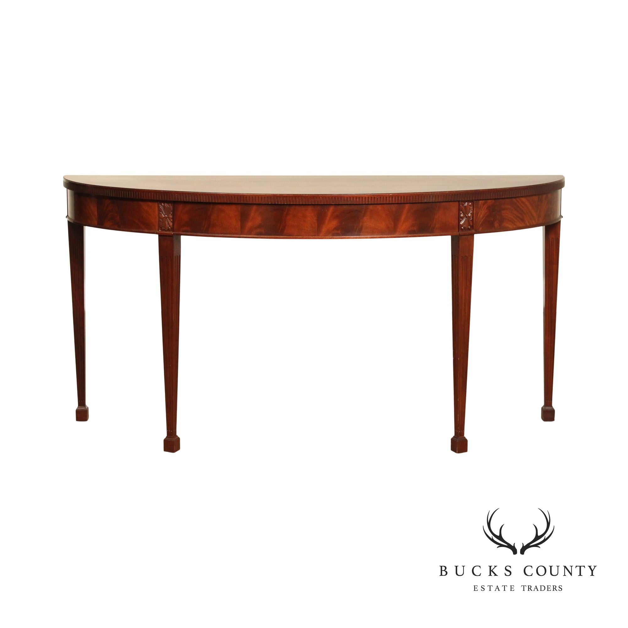 Baker Furniture Regency Style Inlaid Mahogany Demilune Console