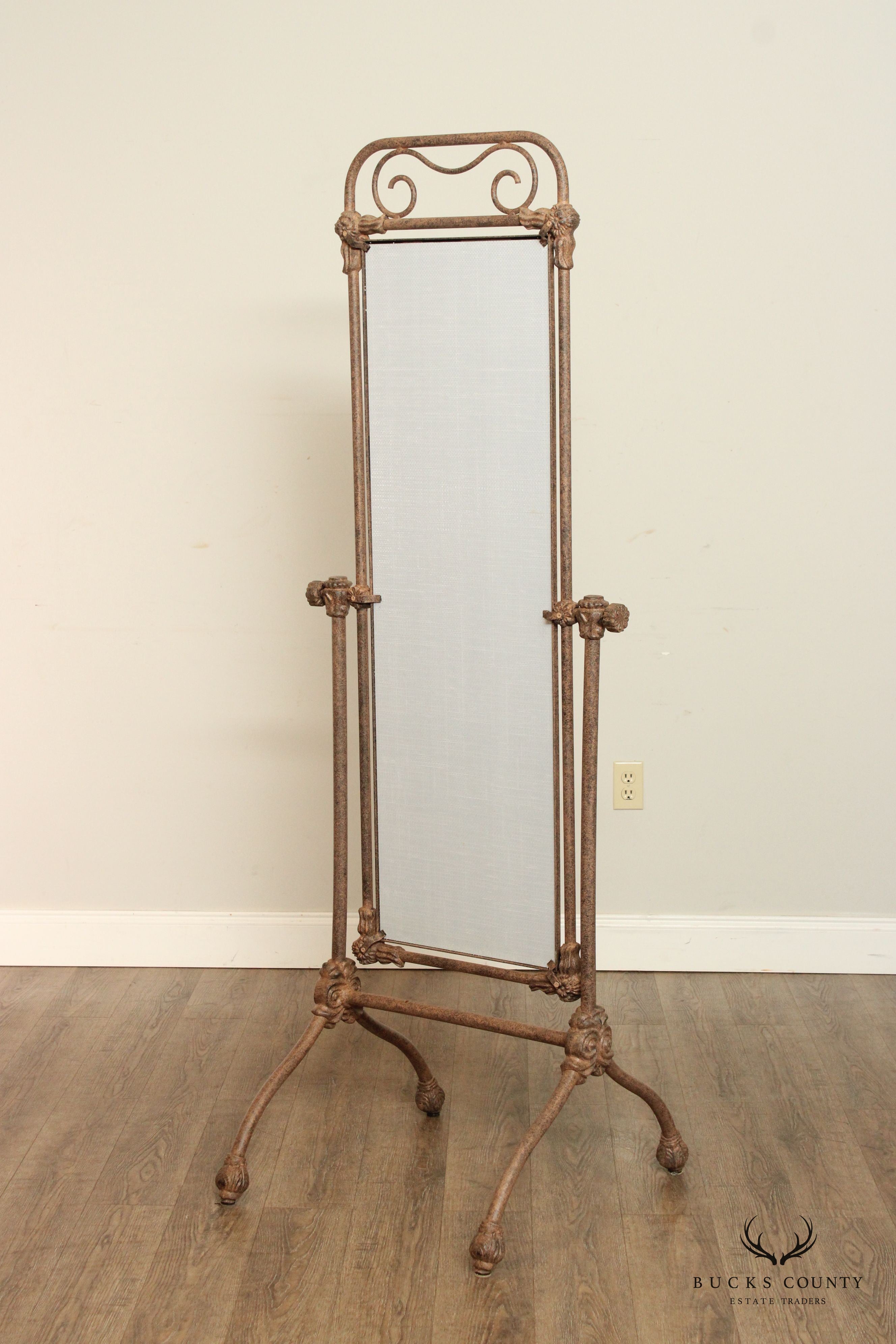 Victorian Style Cast Metal Cheval Floor Dressing Mirror