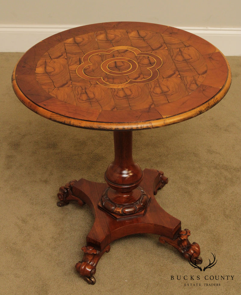Empire Style Round Oyster Wood Inlaid Pedestal Table