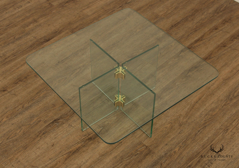 Leon Rosen for Pace Modern Glass Brass Coffee Table