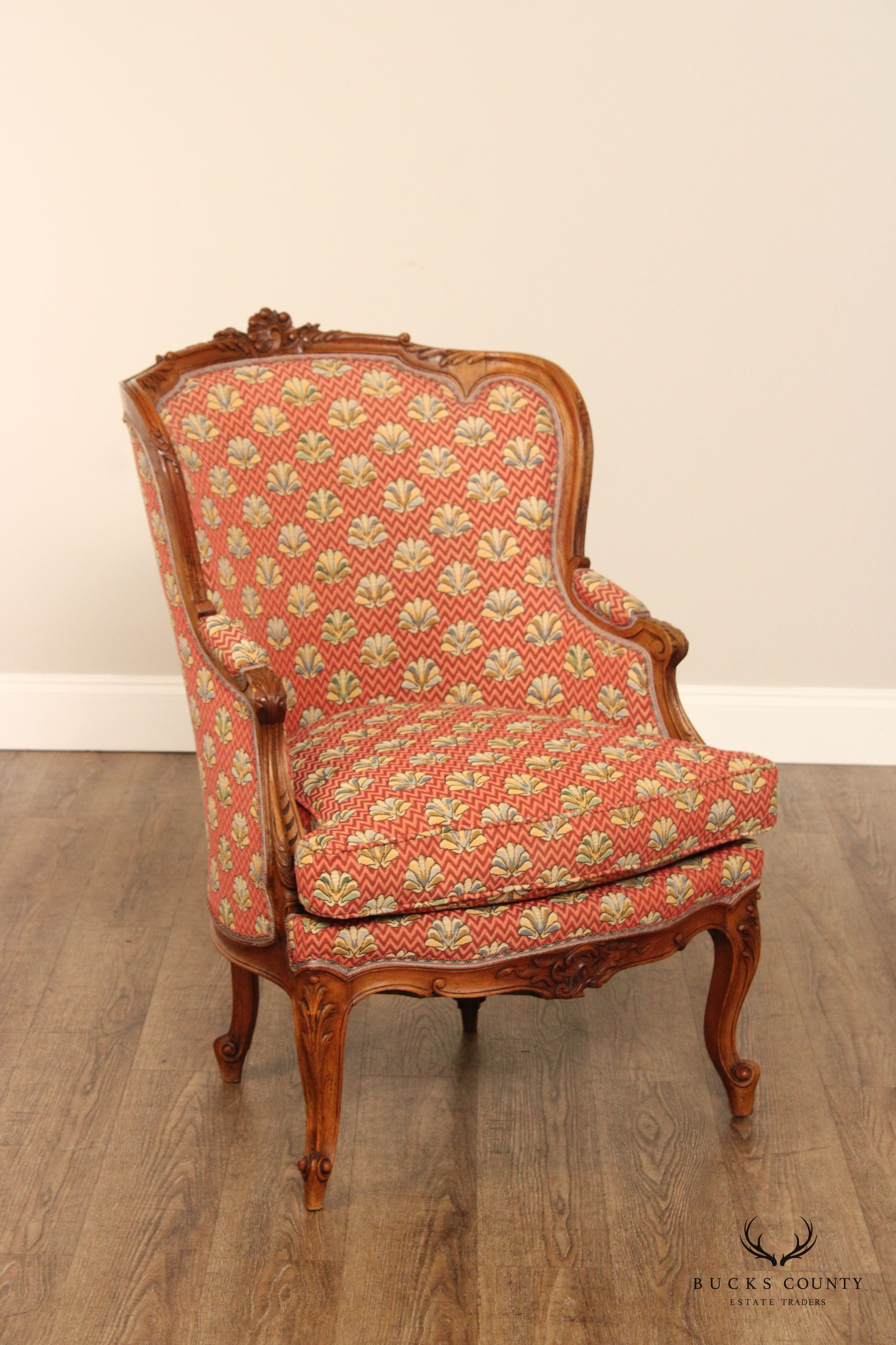 Antique French Louis XV Style Walnut Bergere Armchairs