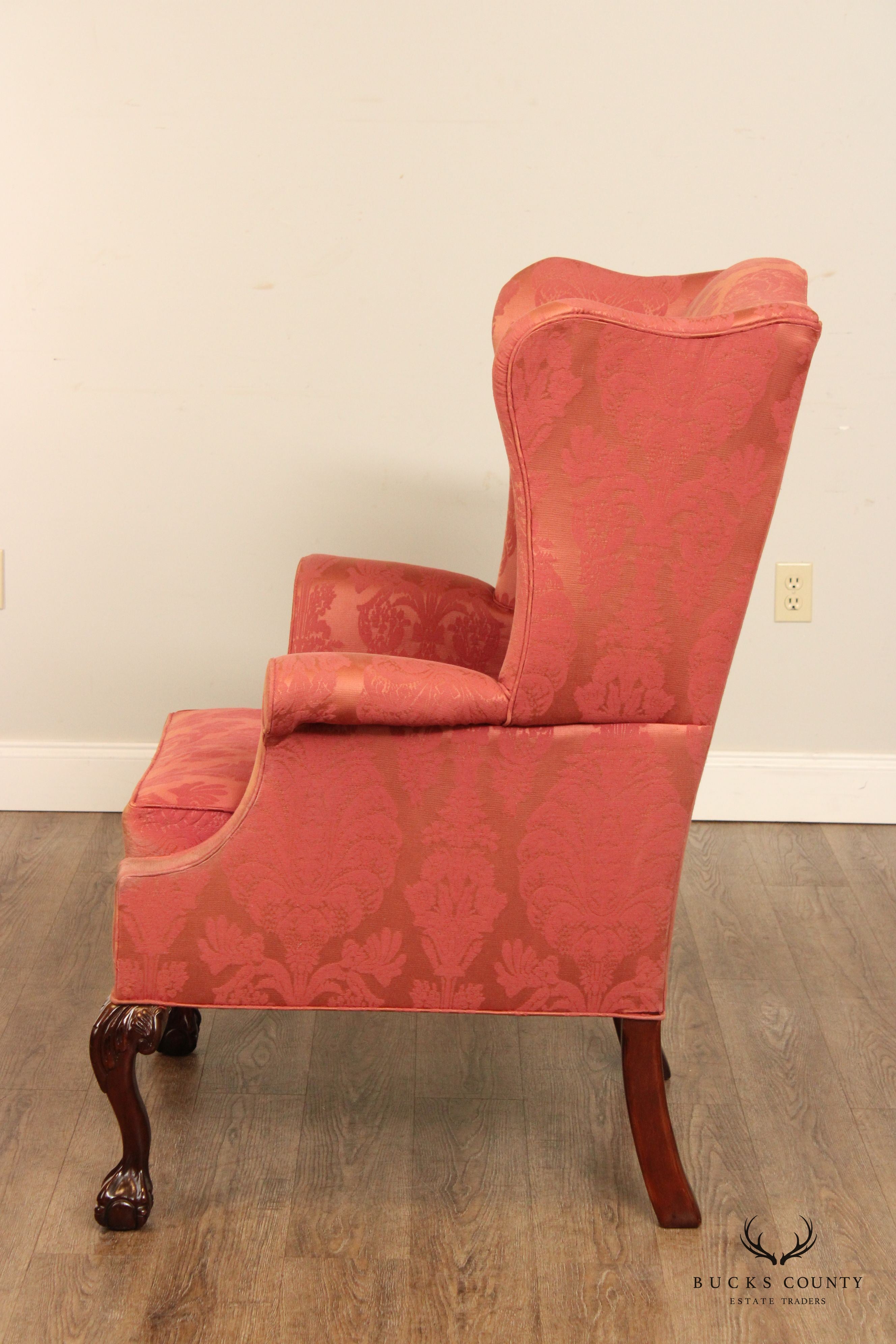 Chippendale Style Custom Upholstered Wing Armchair