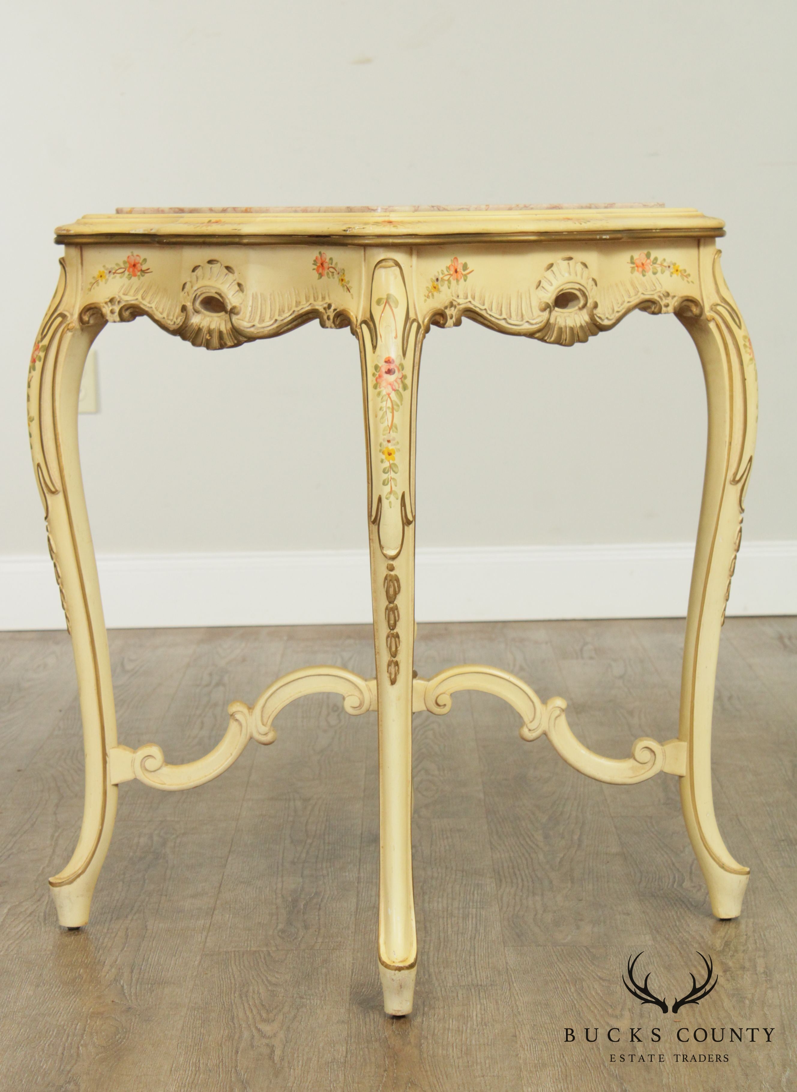 Vintage Italian Painted Marble Top Side Table