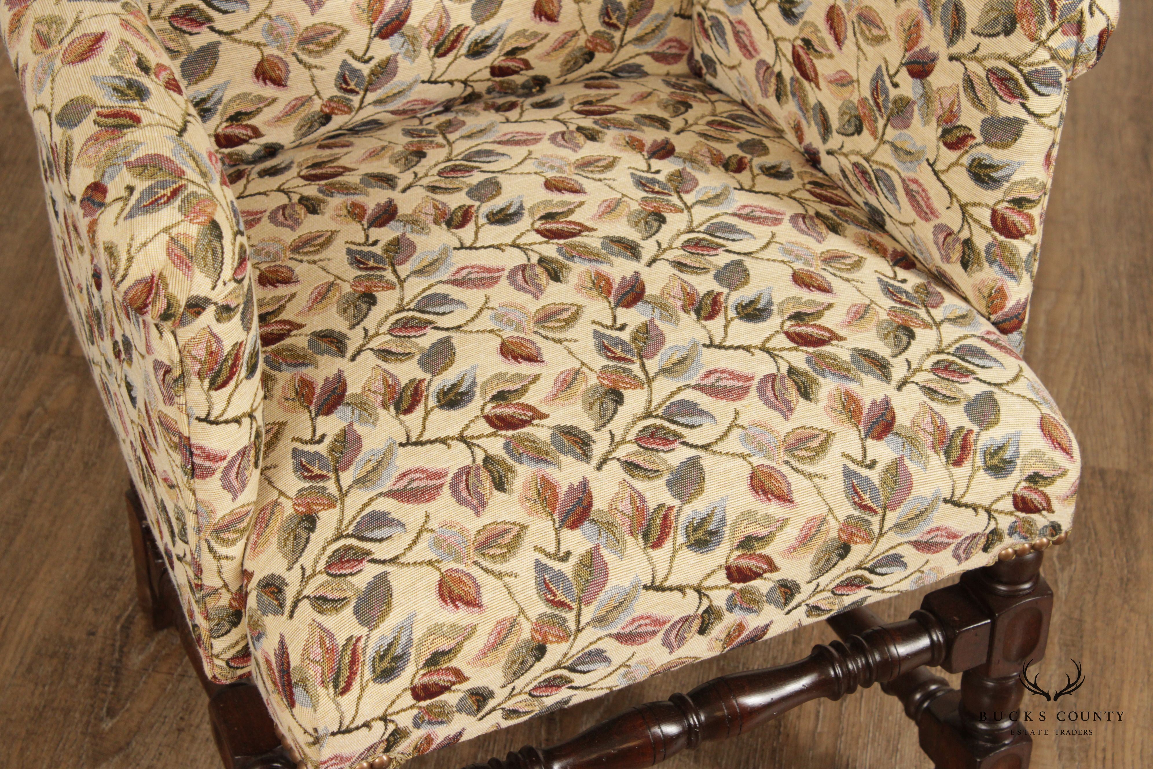 Jacobean Revival Style Pair of Upholstered Children's or Doll Armchairs