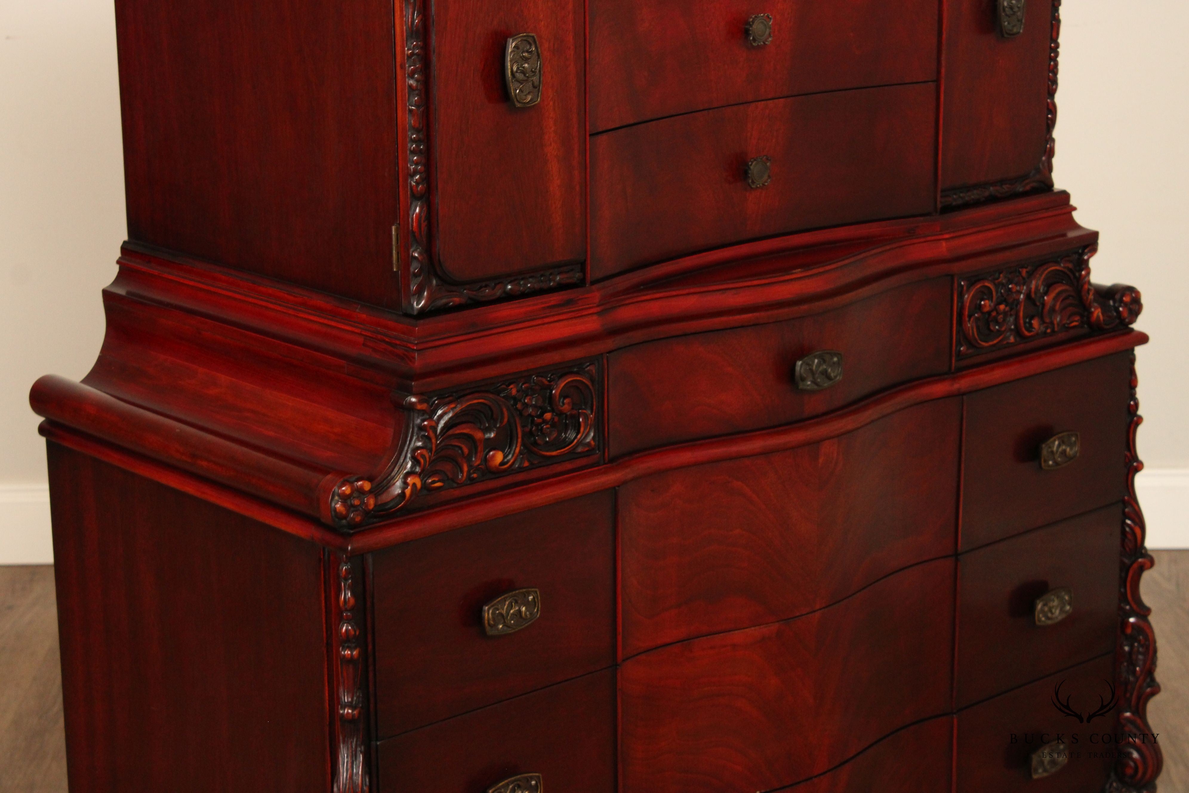 Williamsport Chinese Chippendale Style Carved Mahogany Chest on Chest