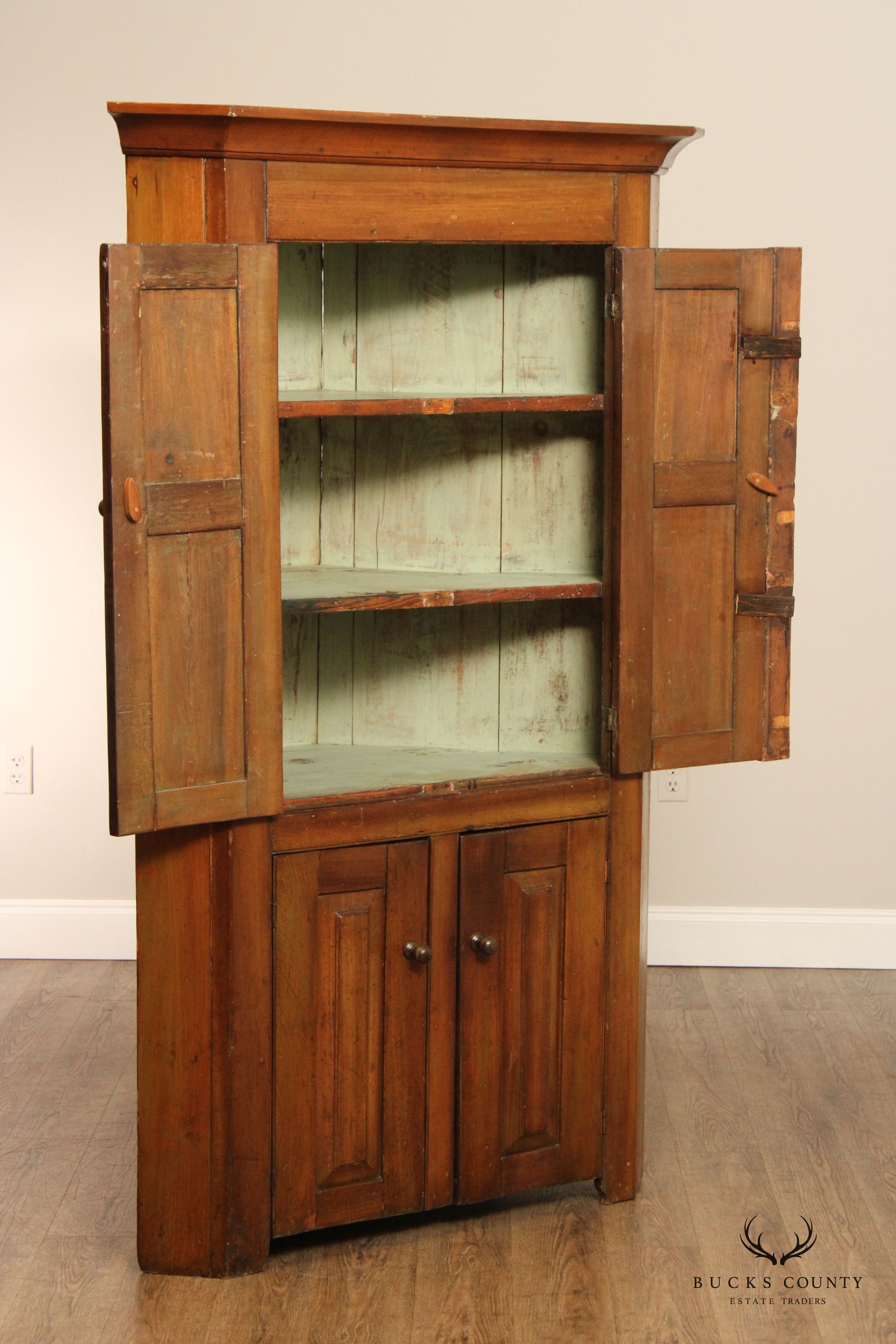 Antique 19th Century Pine Four Door Corner Cupboard