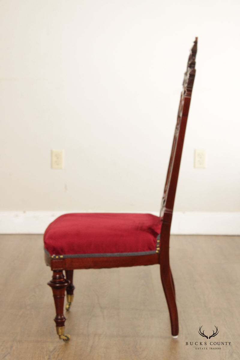 Antique Victorian Renaissance Carved Walnut Parcel Gilt Accent Chair