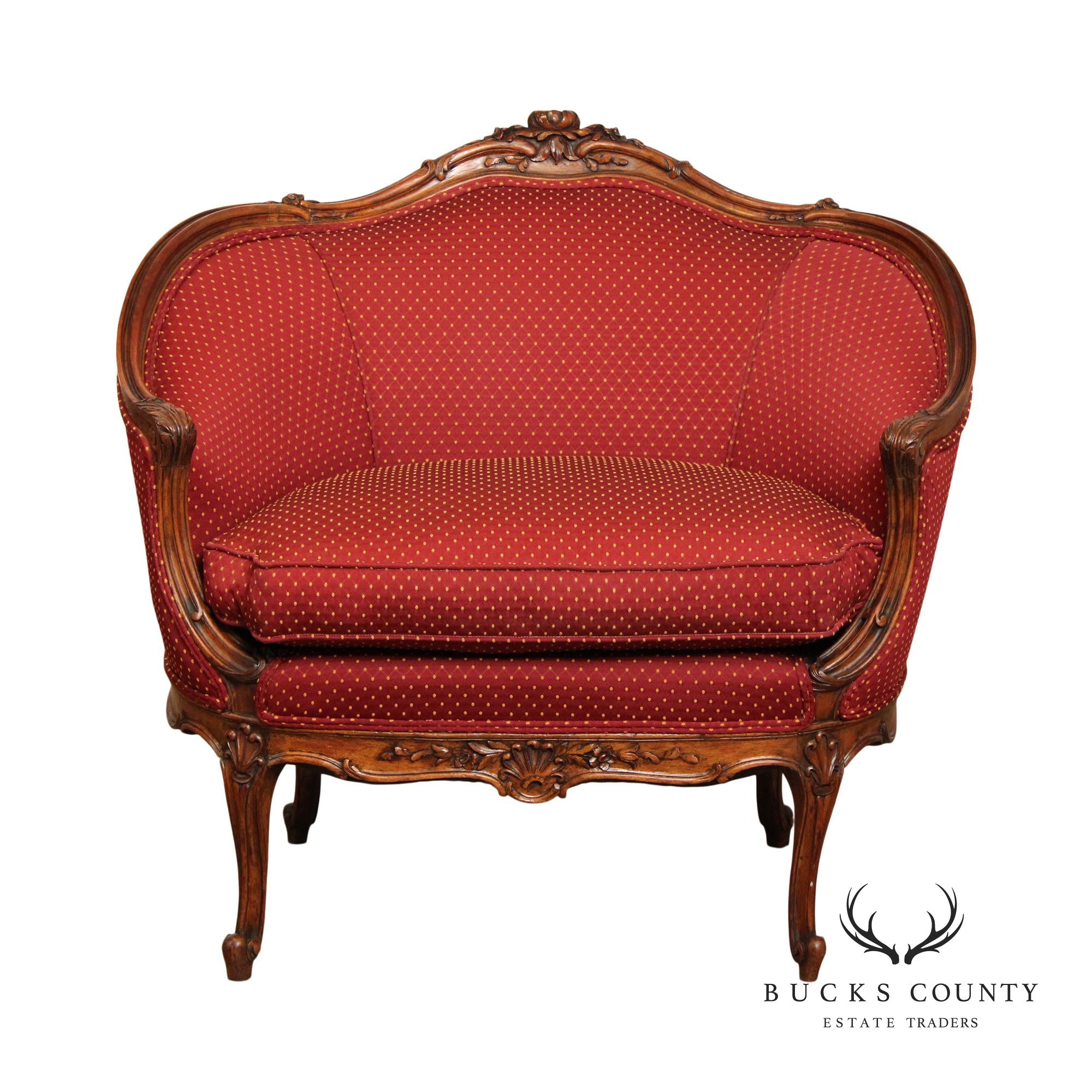 French Louis XV Style Carved Marquise Bergere Armchair