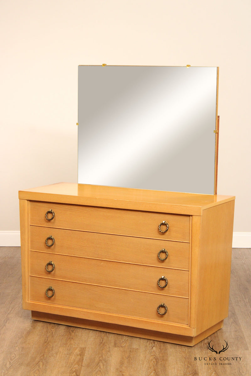 1950's Mid Century Modern Blonde Wood  Chest of Drawers with Mirror