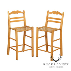 Quality Pair Solid Maple Rawhide Seat Counter Bar Stools