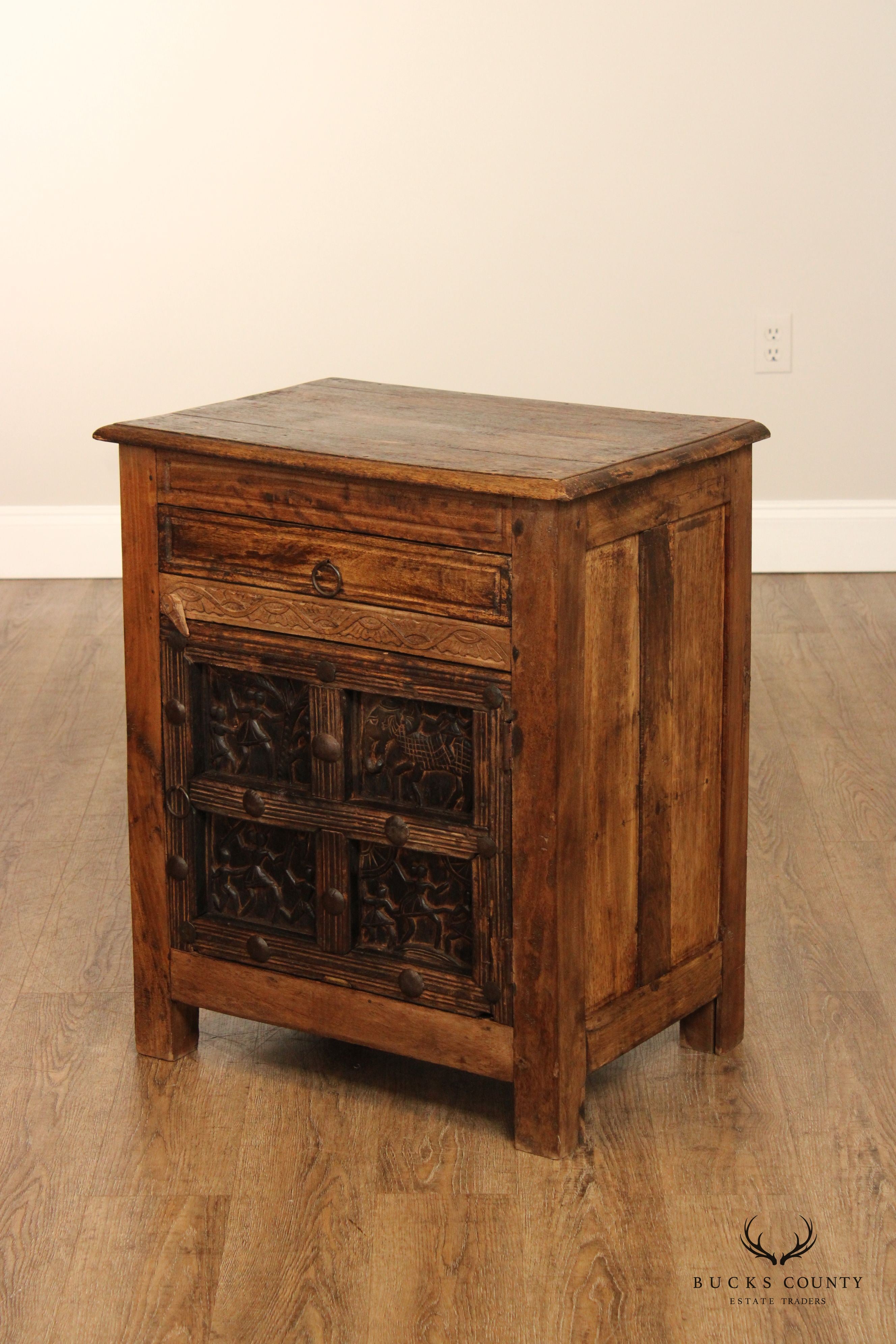 Anglo Indian Carved Panel Nightstand Cabinet