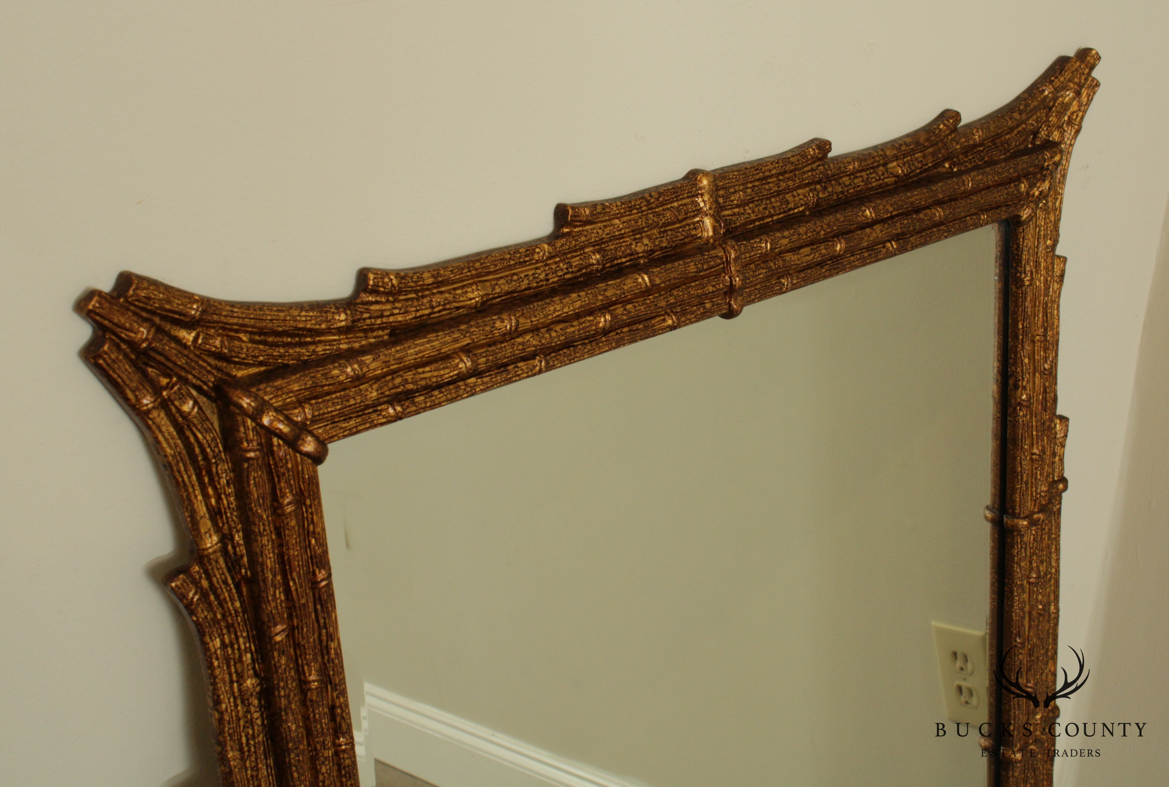 Friedman Brothers Kowloon Gold Gilt Wood Faux Bamboo Carved Wall Mirror