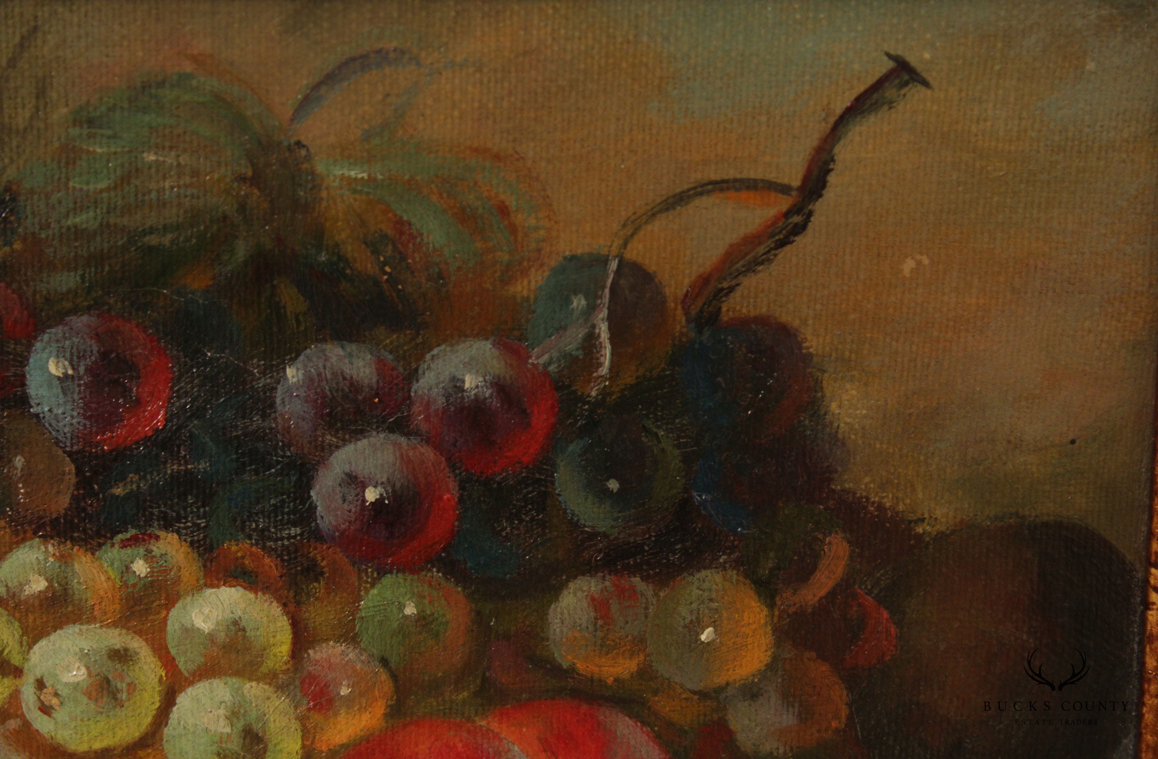 Vintage 20th C. Fruit Still Life Original Oil Painting, Signed