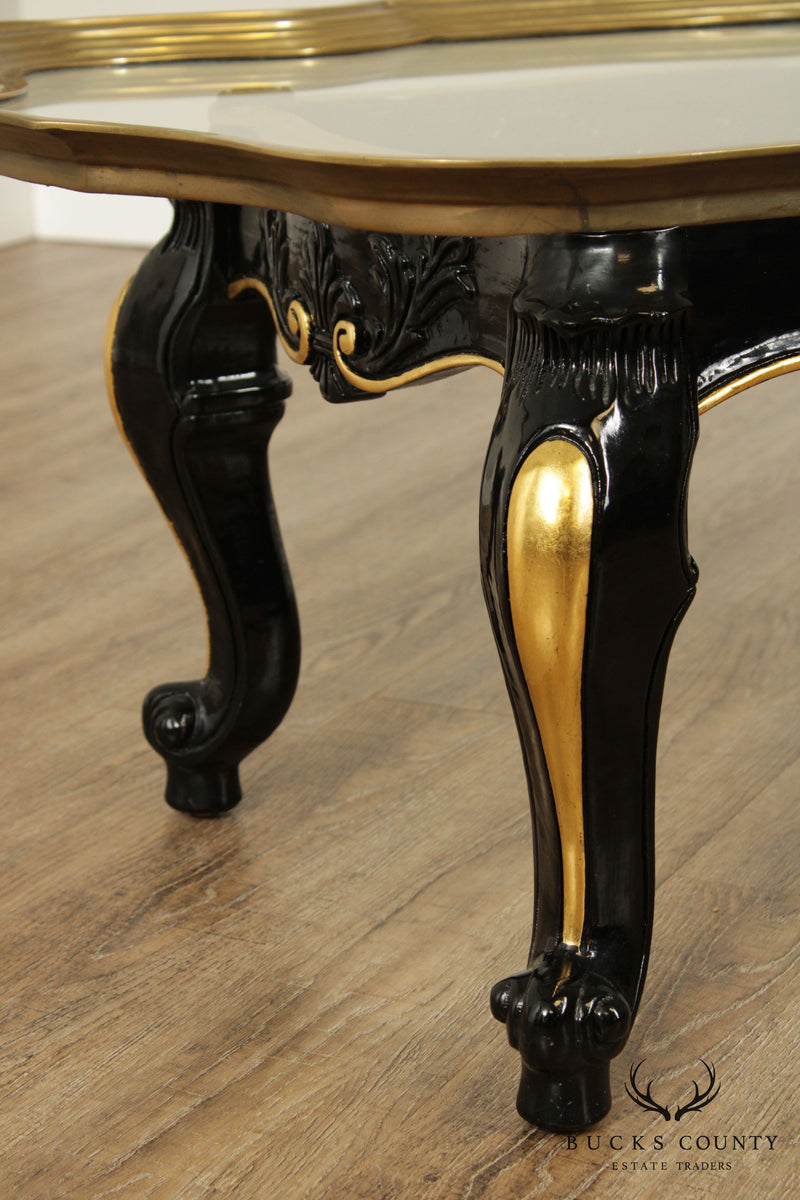 Hollywood Regency Vintage Black & Gold Tray Coffee Table