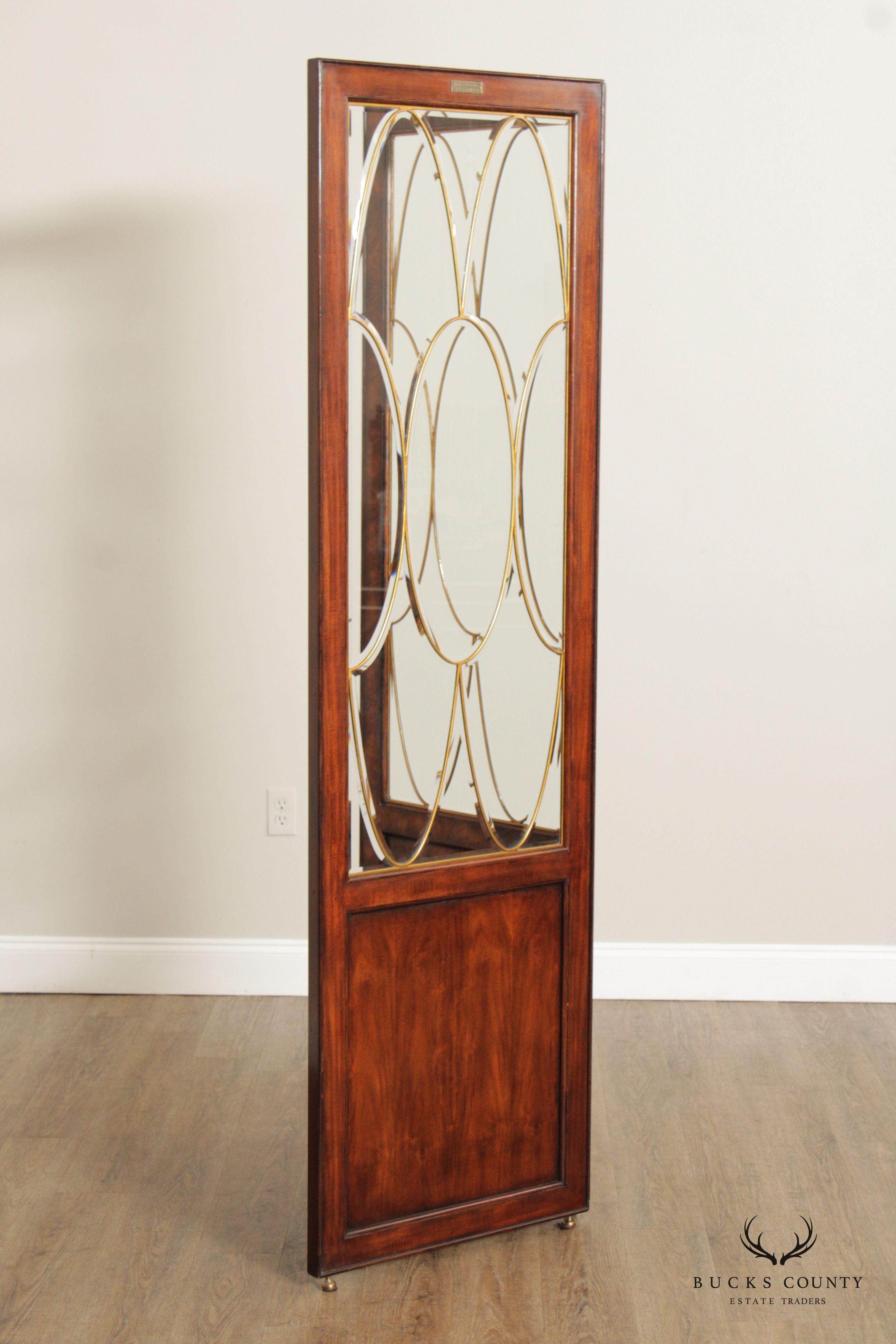 Theodore Alexander Mahogany and Glass Two Panel Room Divider