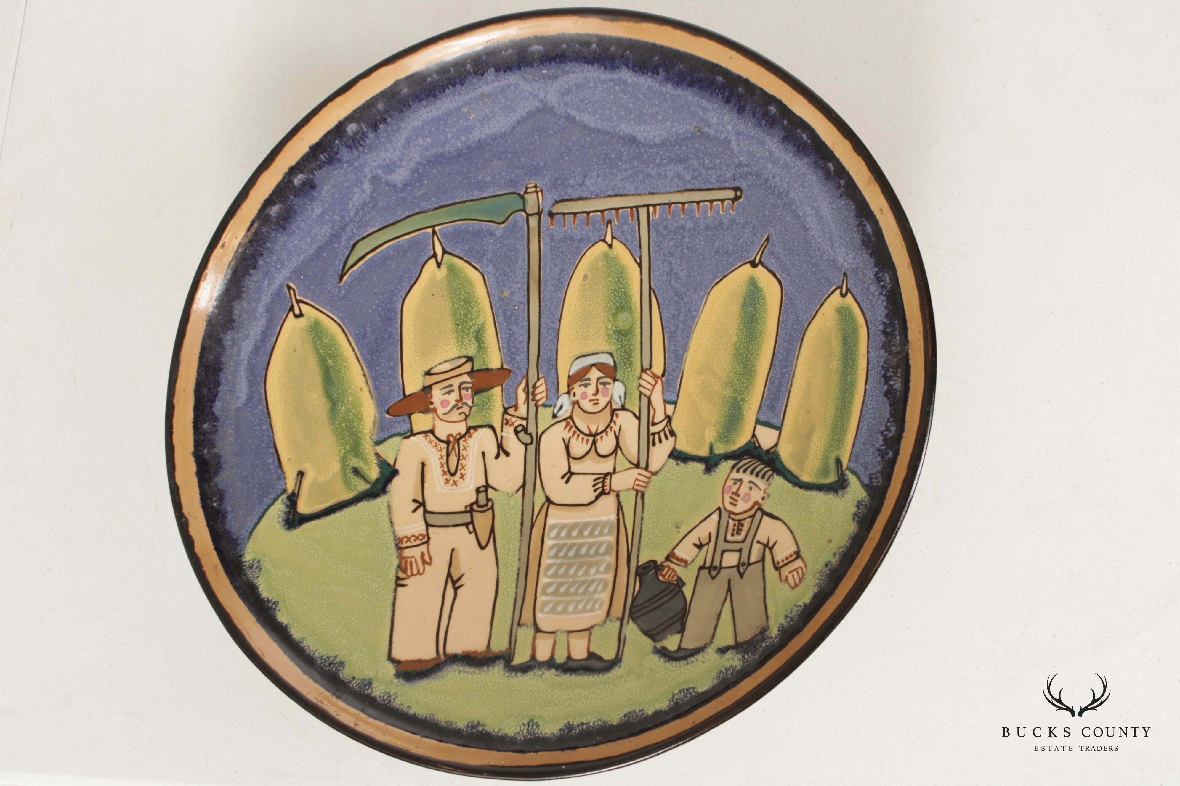 Spanish Folk Art Style Enameled Stoneware Charger