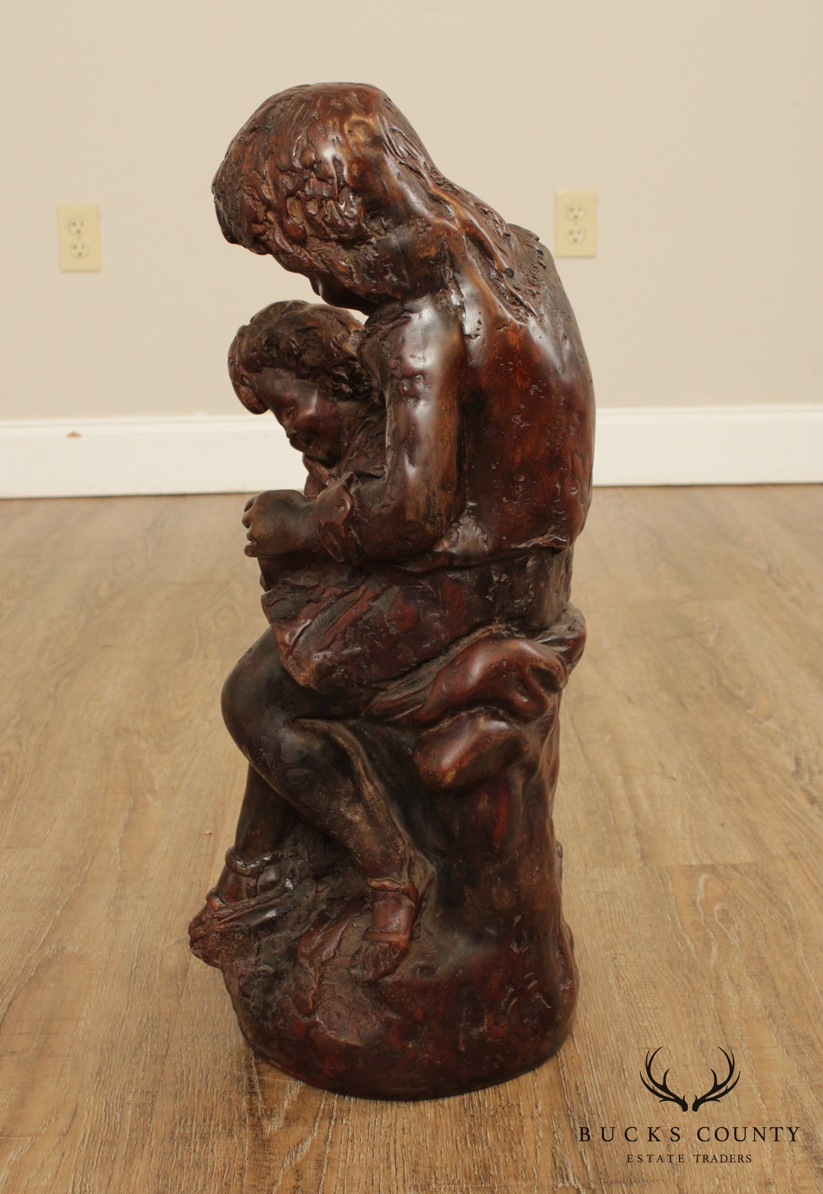 Vintage Mother and Child Reading Sculpture