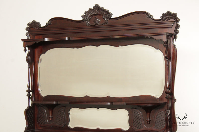 Antique Victorian Carved Mahogany Mirrored Etagere Sideboard