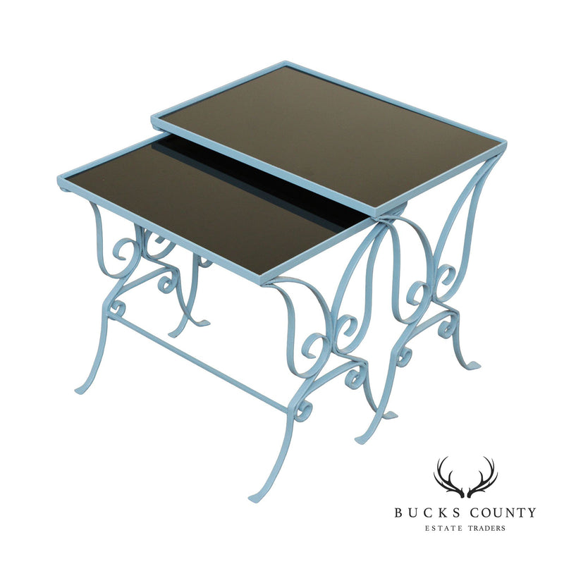 Hollywood Regency Wrought Iron Pair Nesting Tables