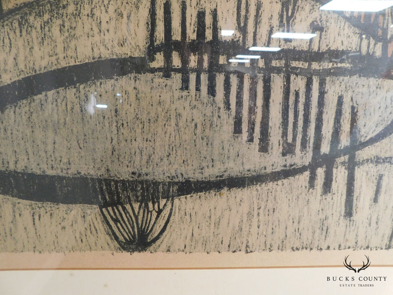 Mid Century Abstract Landscape Woodblock Print