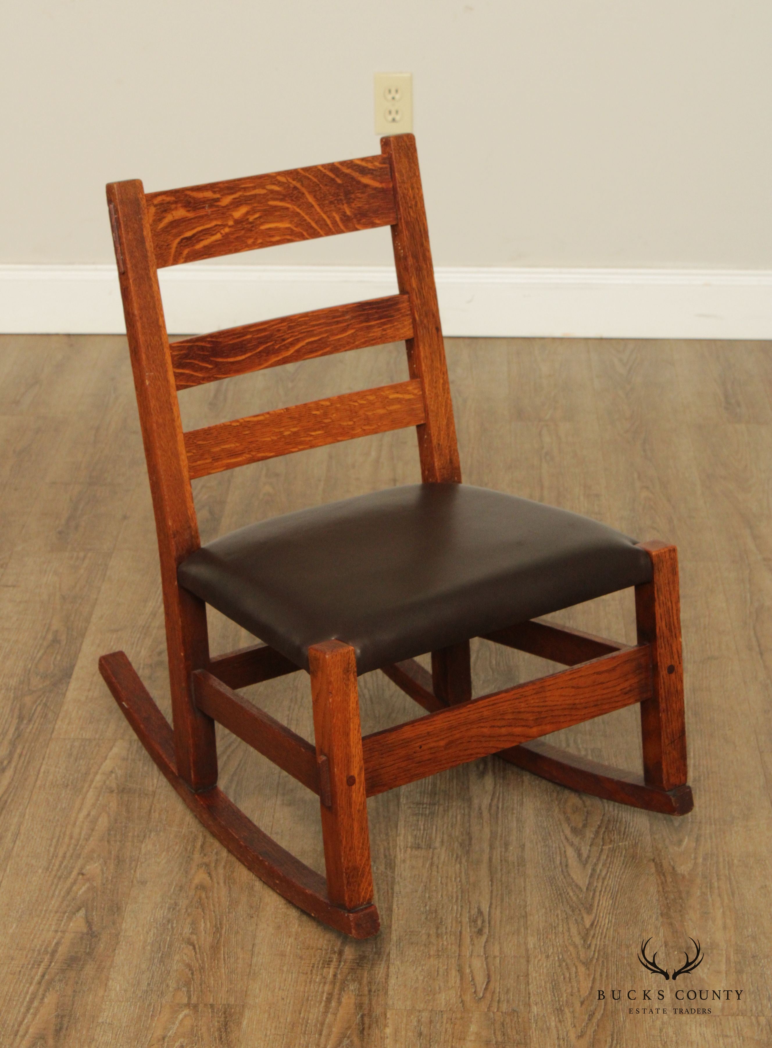 Mission Antique Oak and Leather Children's Rocking Chair