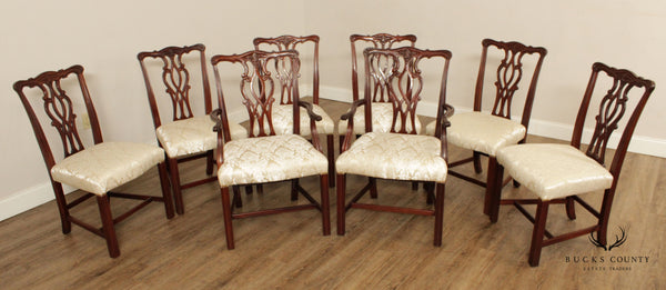 Councill Craftsman Chippendale Style Set of Eight Carved Mahogany Dining Chairs