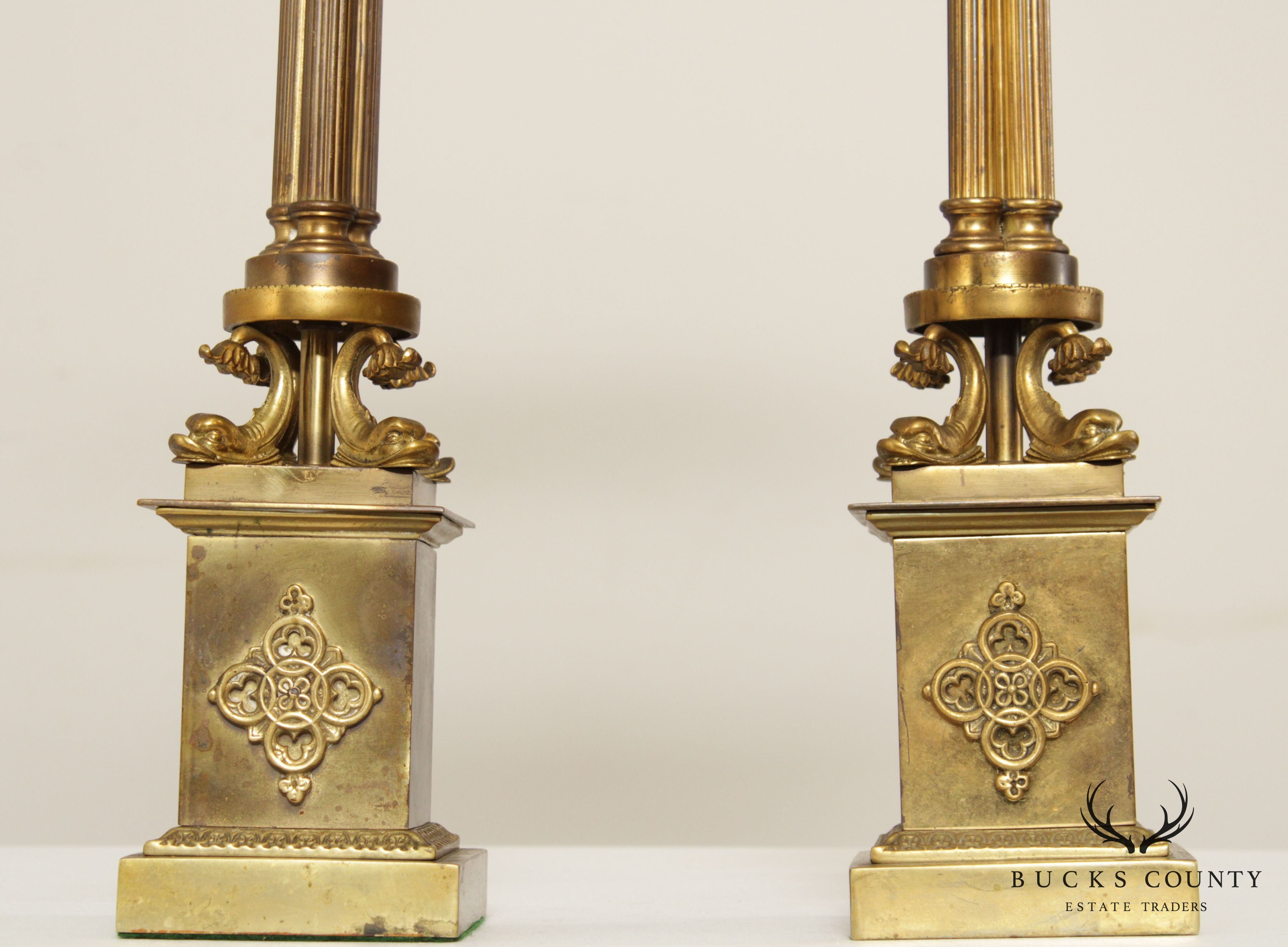 Vintage Neoclassical Bronze Candelabra Lamps