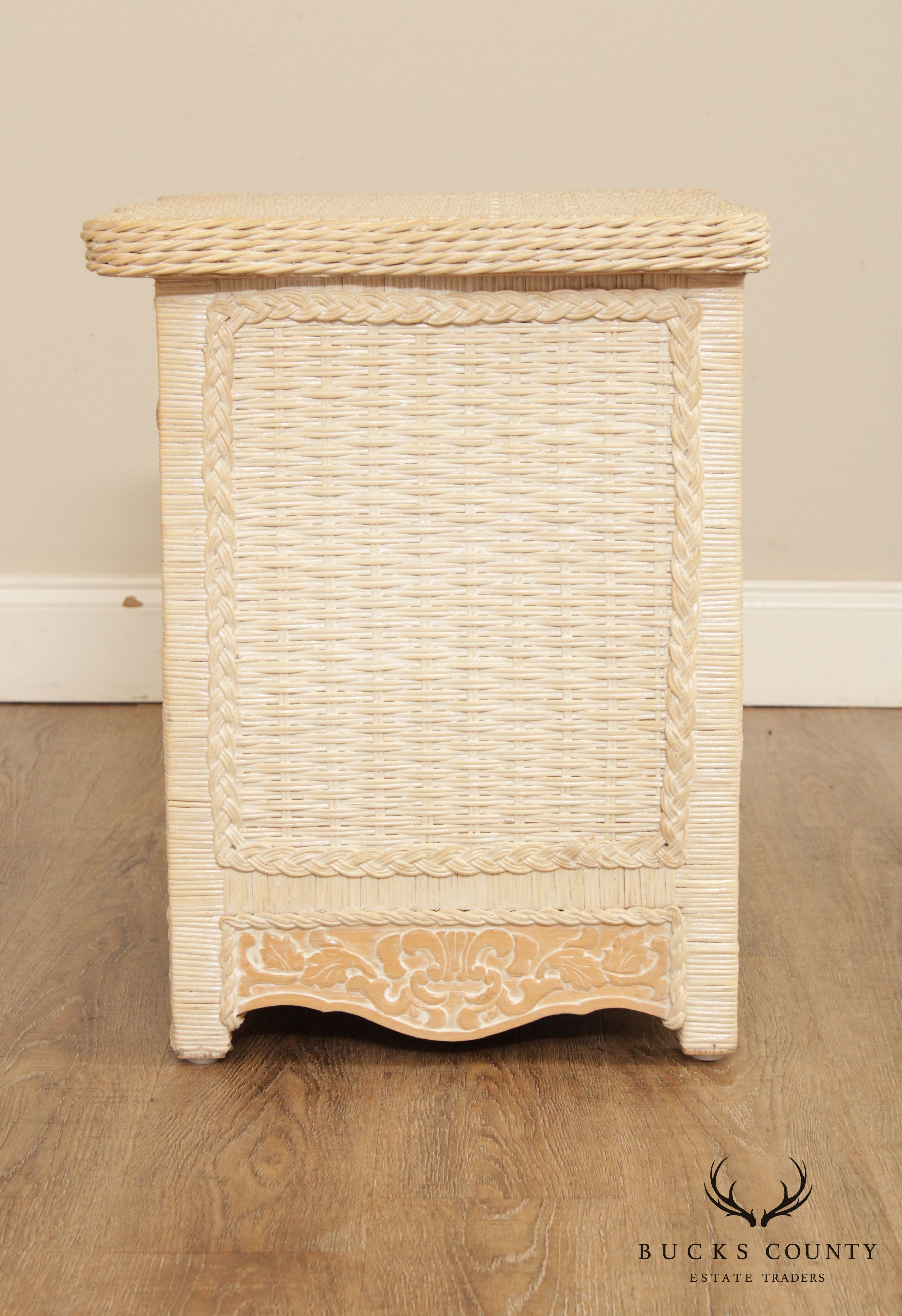 Jamaica Collection White Washed Wicker Pair 2 Drawer Nightstands