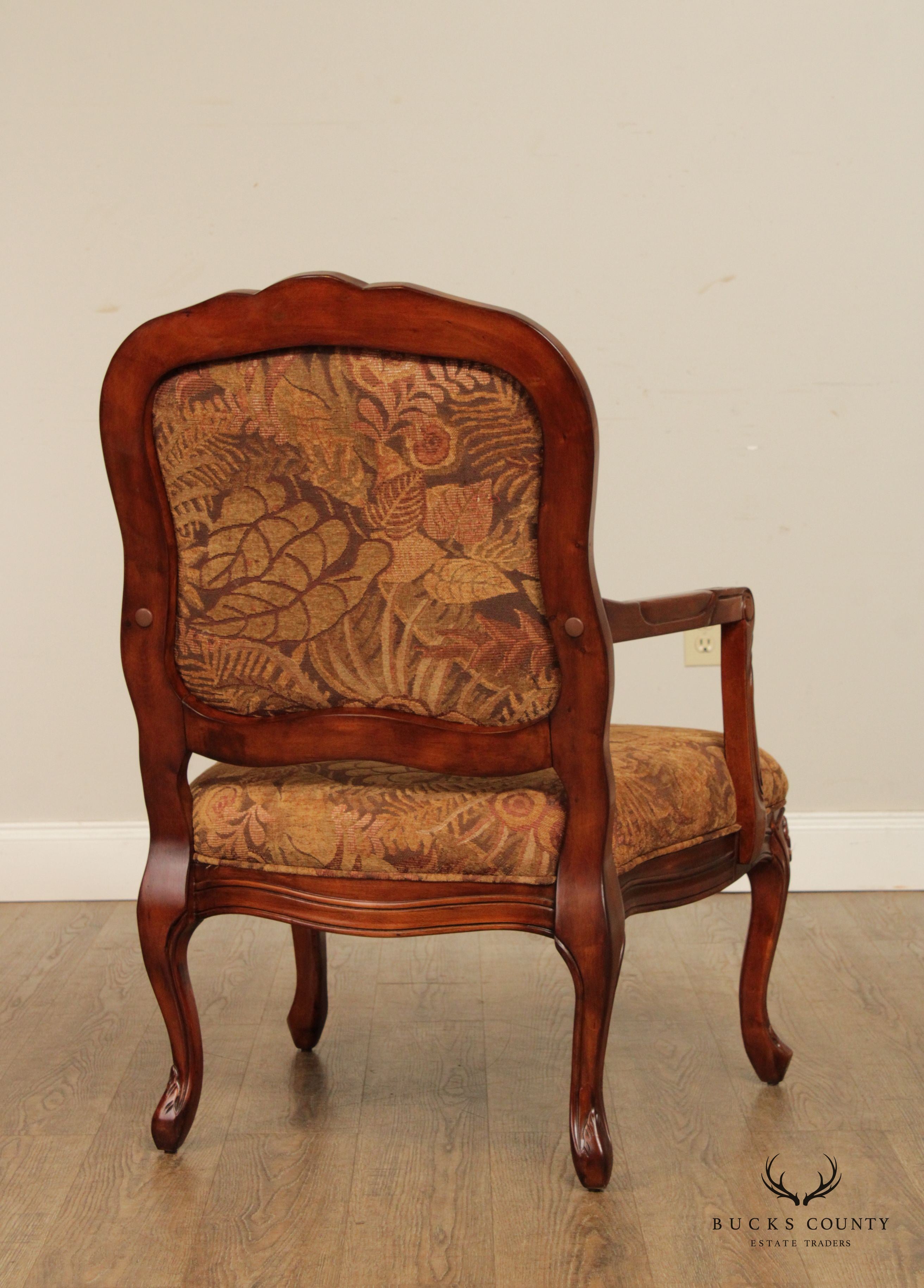 French Louis XV Style Pair of Carved Fruitwood Fauteuil Armchairs