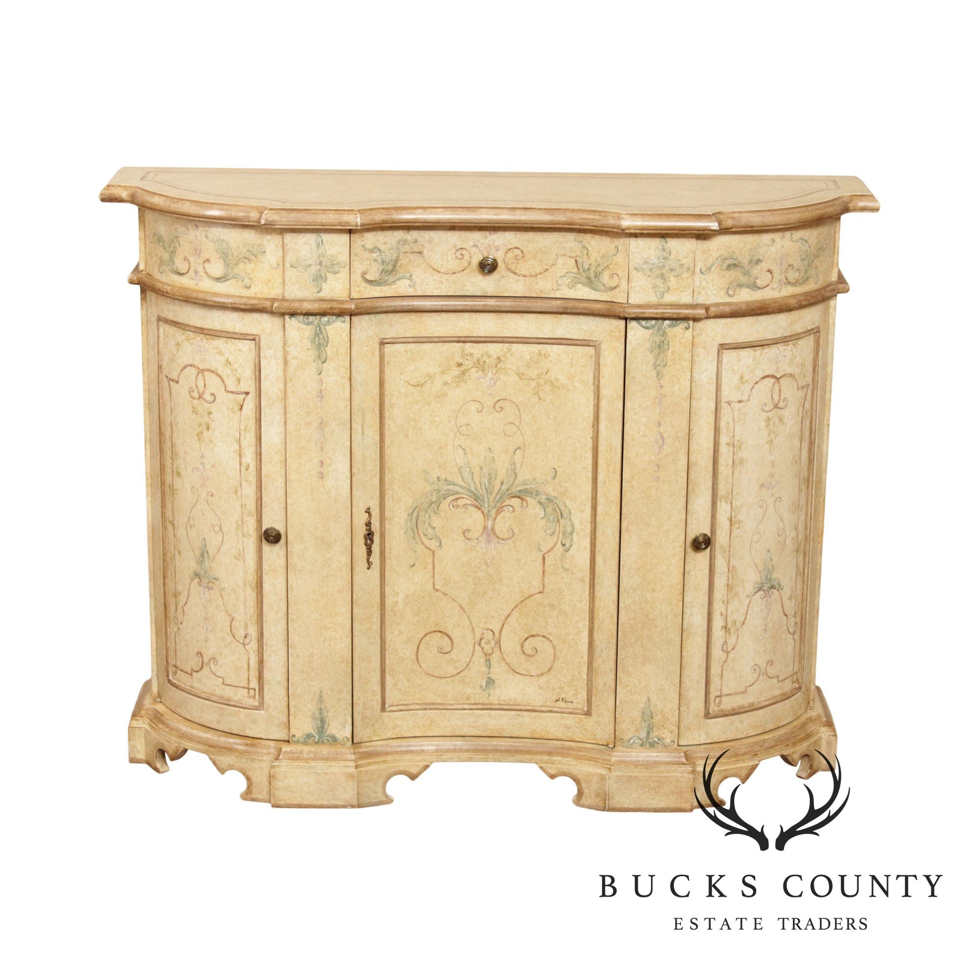 Italian Venetian Hand Painted Serpentine Front Console