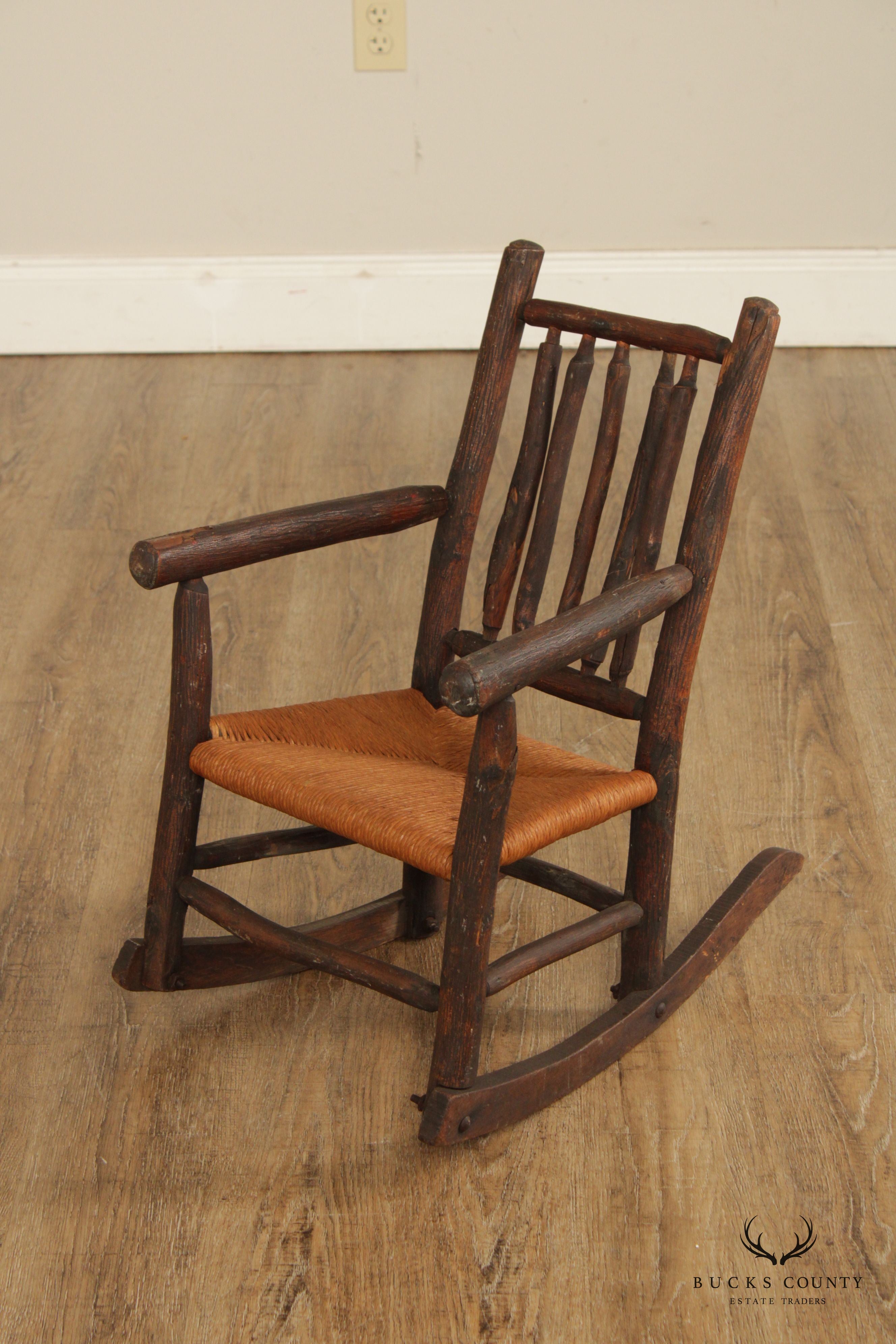 Antique Adirondack Rustic Style Children's Rocking Chair